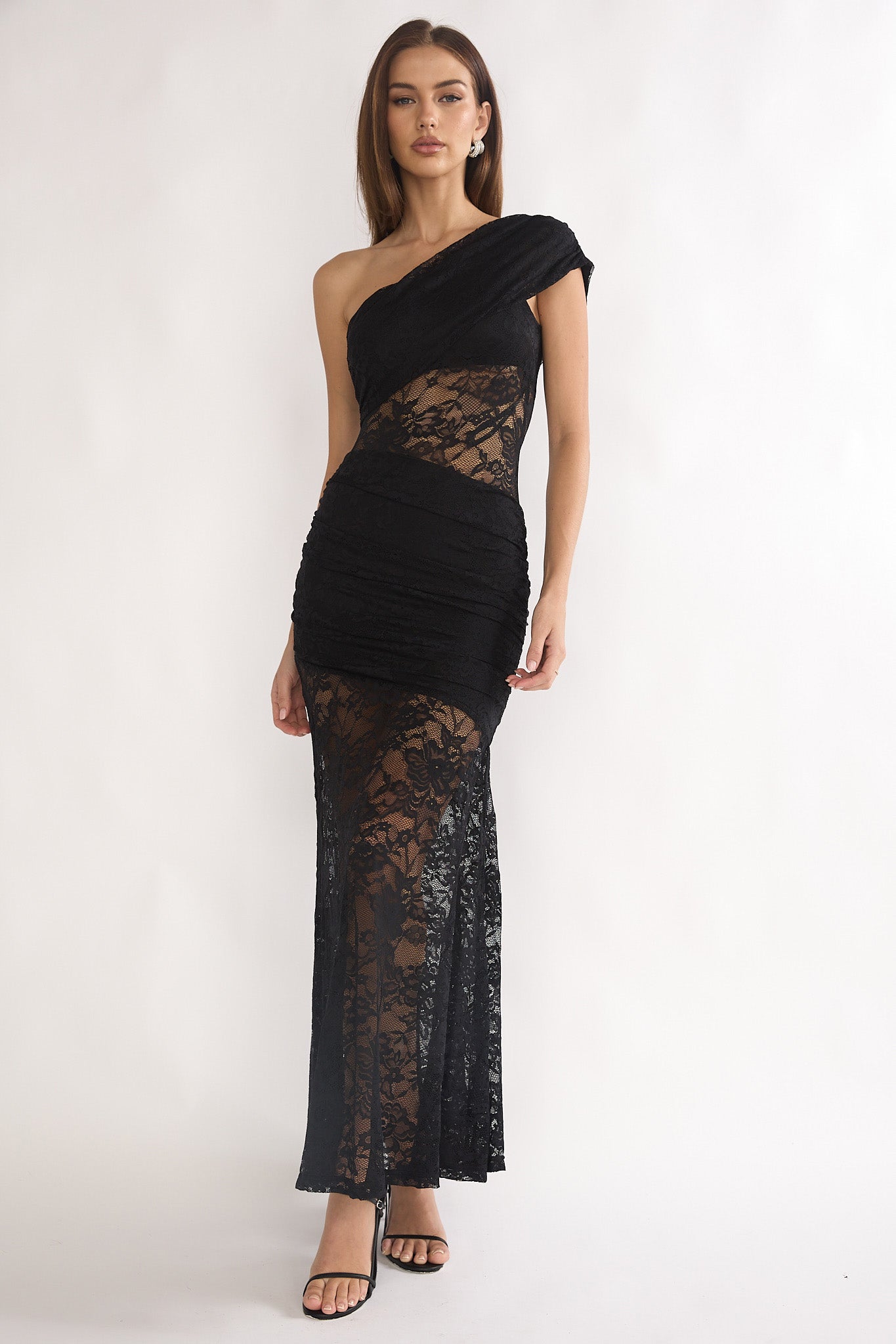 Gala One-Shoulder Maxi Dress Lace Black-Maymioy