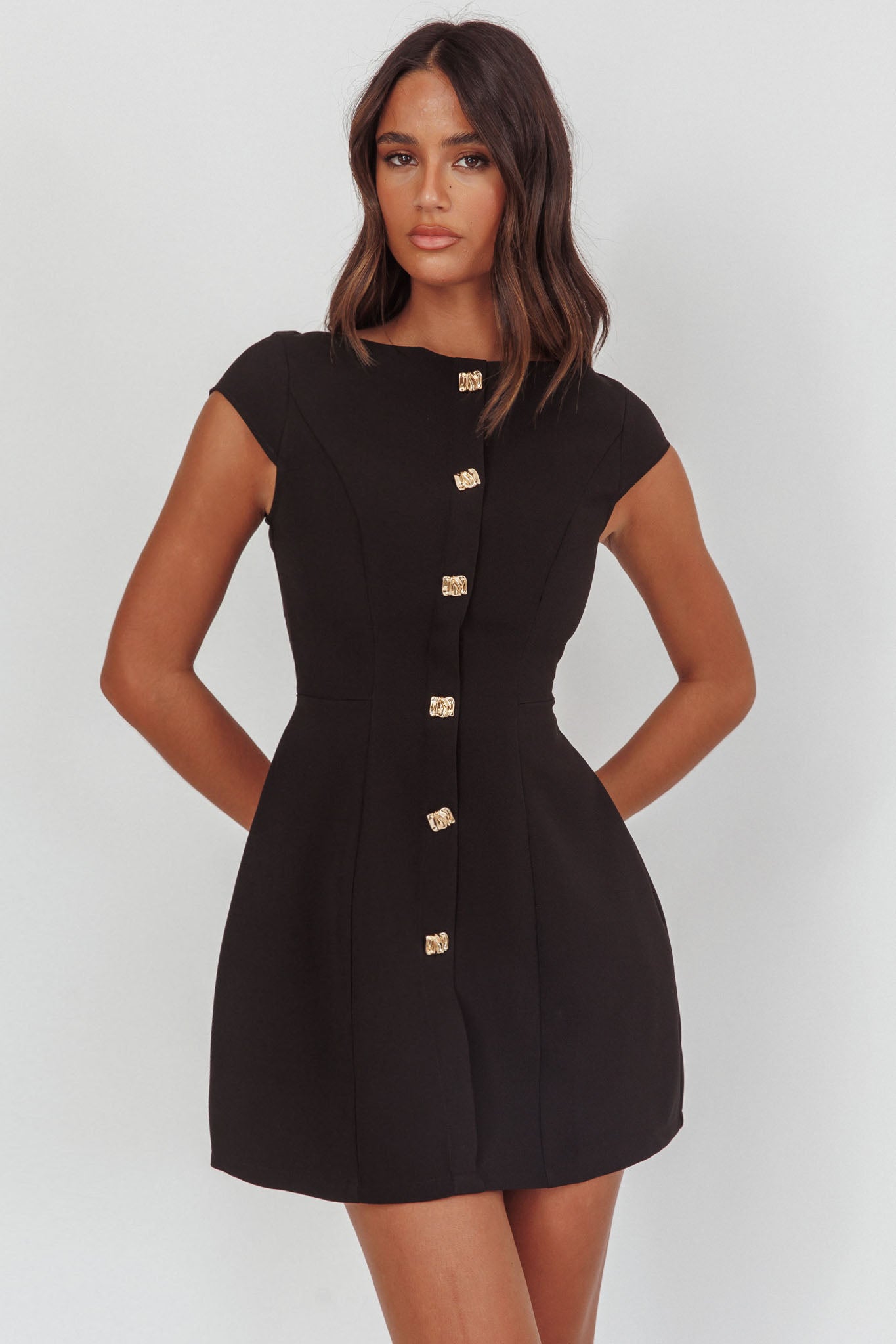 Rebel Cap Sleeve Mini Dress Black-Maymioy