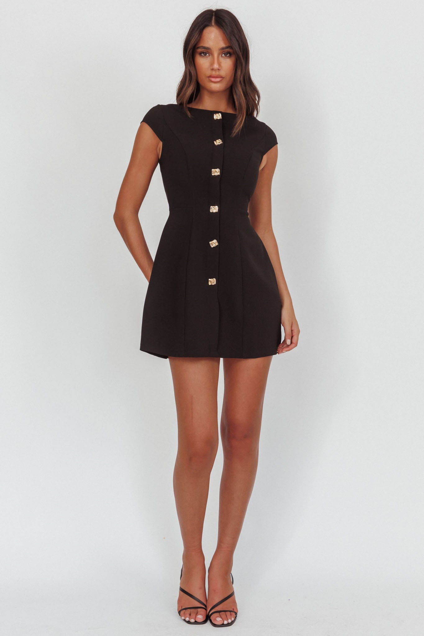 Rebel Cap Sleeve Mini Dress Black-Maymioy