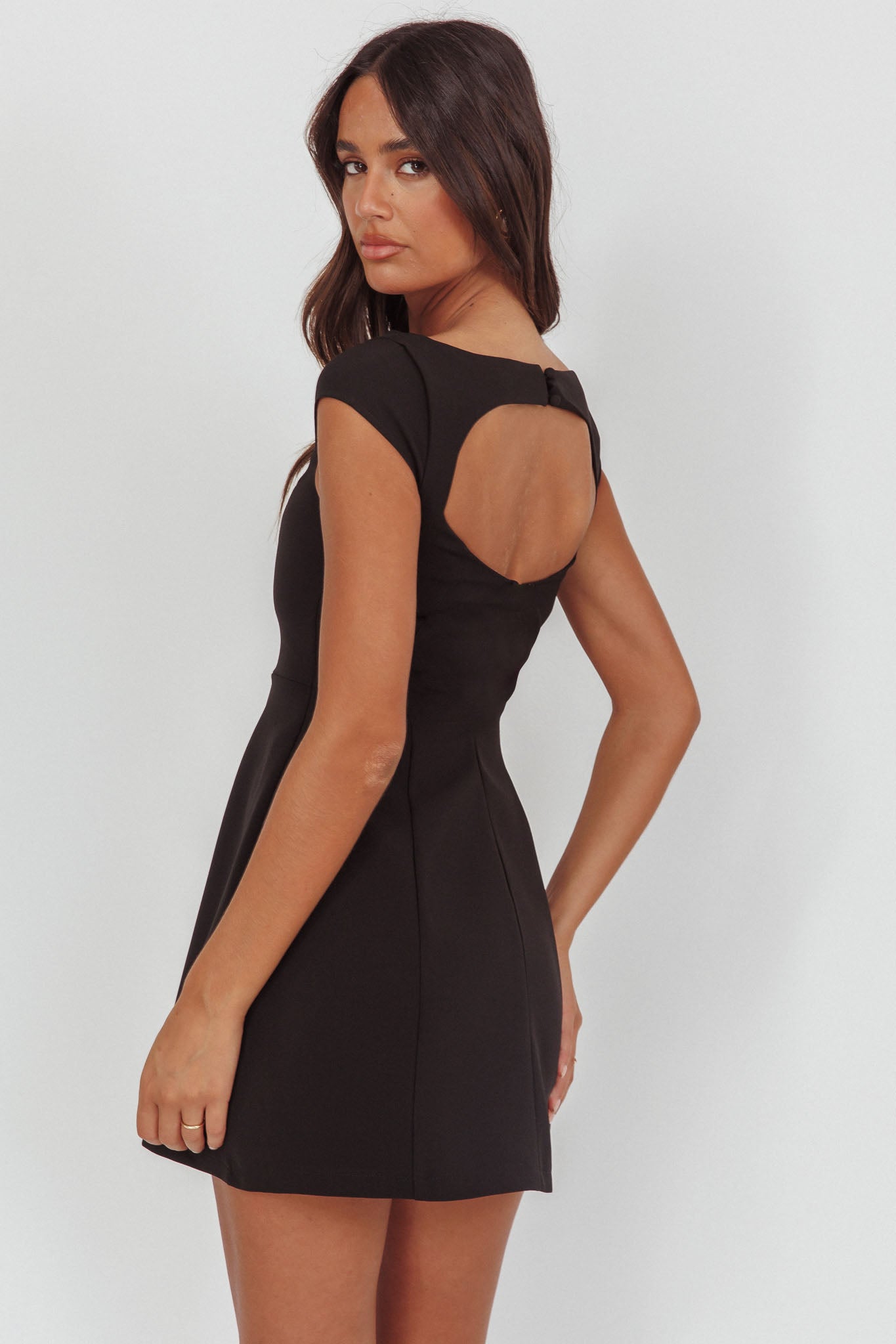 Rebel Cap Sleeve Mini Dress Black-Maymioy