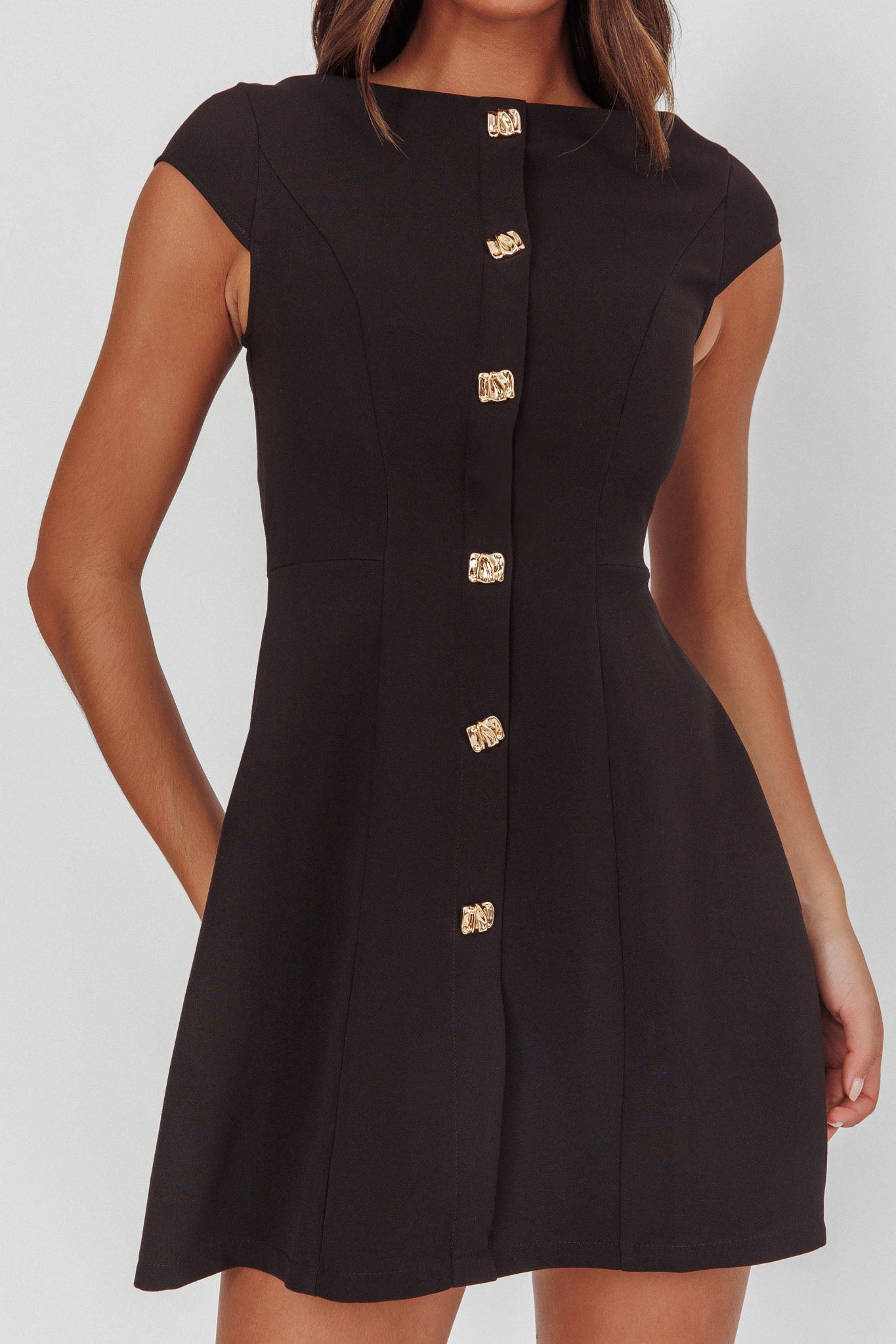 Rebel Cap Sleeve Mini Dress Black-Maymioy