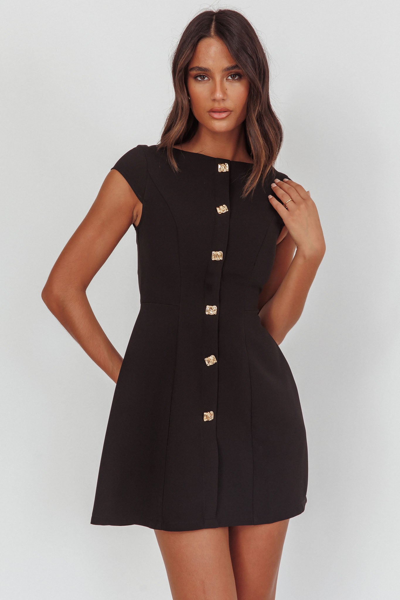 Rebel Cap Sleeve Mini Dress Black-Maymioy