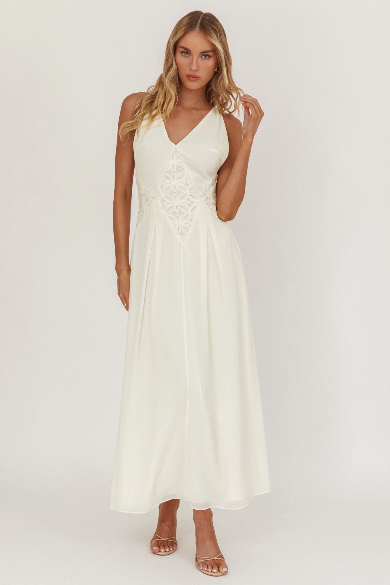 Wildflower Sun Applique Insert Maxi Dress Cream-Maymioy