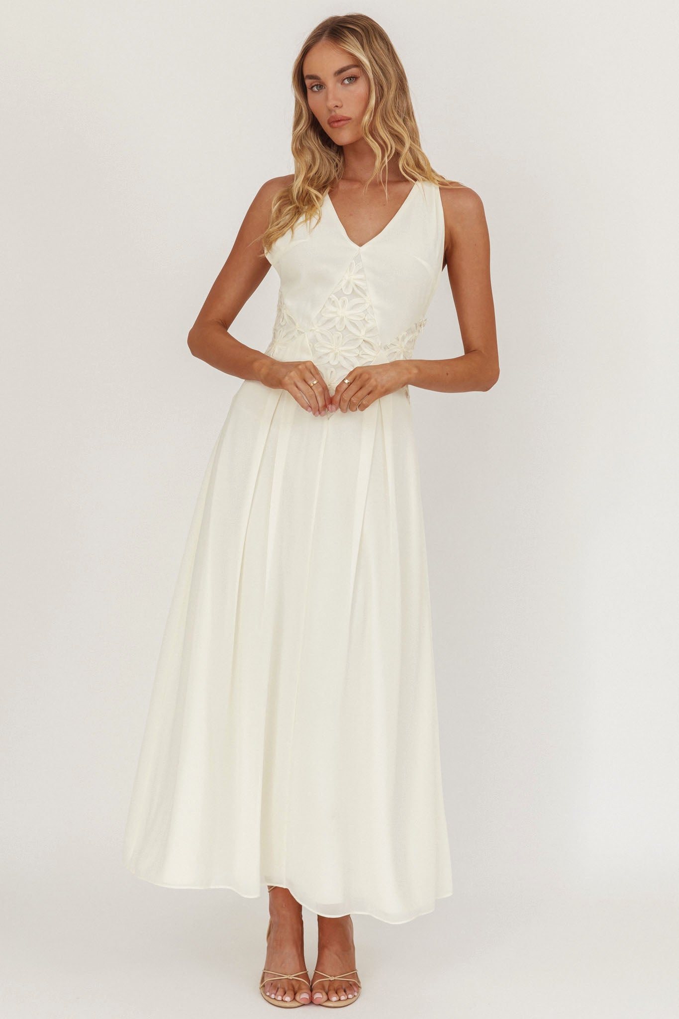 Wildflower Sun Applique Insert Maxi Dress Cream-Maymioy