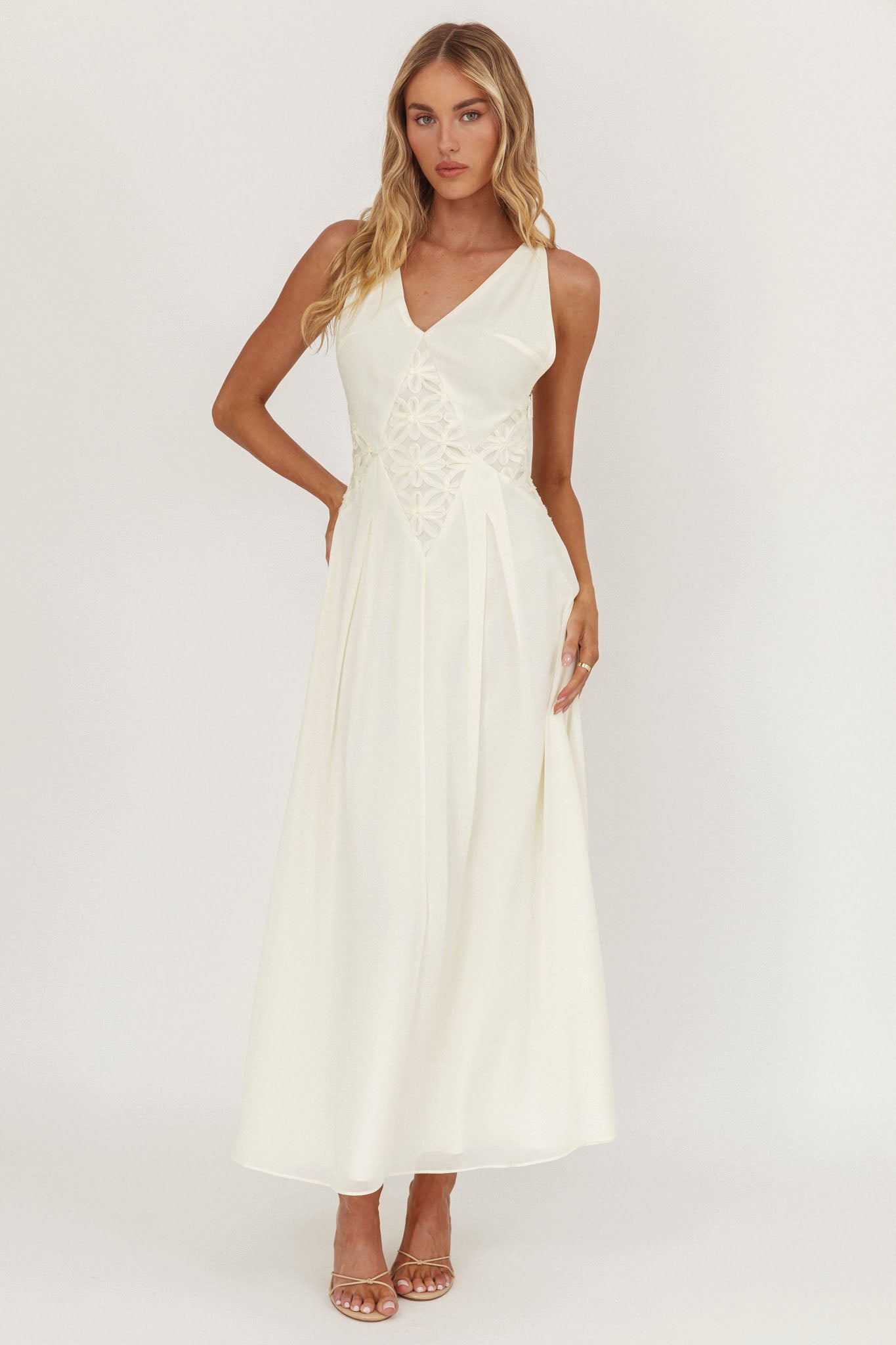 Wildflower Sun Applique Insert Maxi Dress Cream-Maymioy