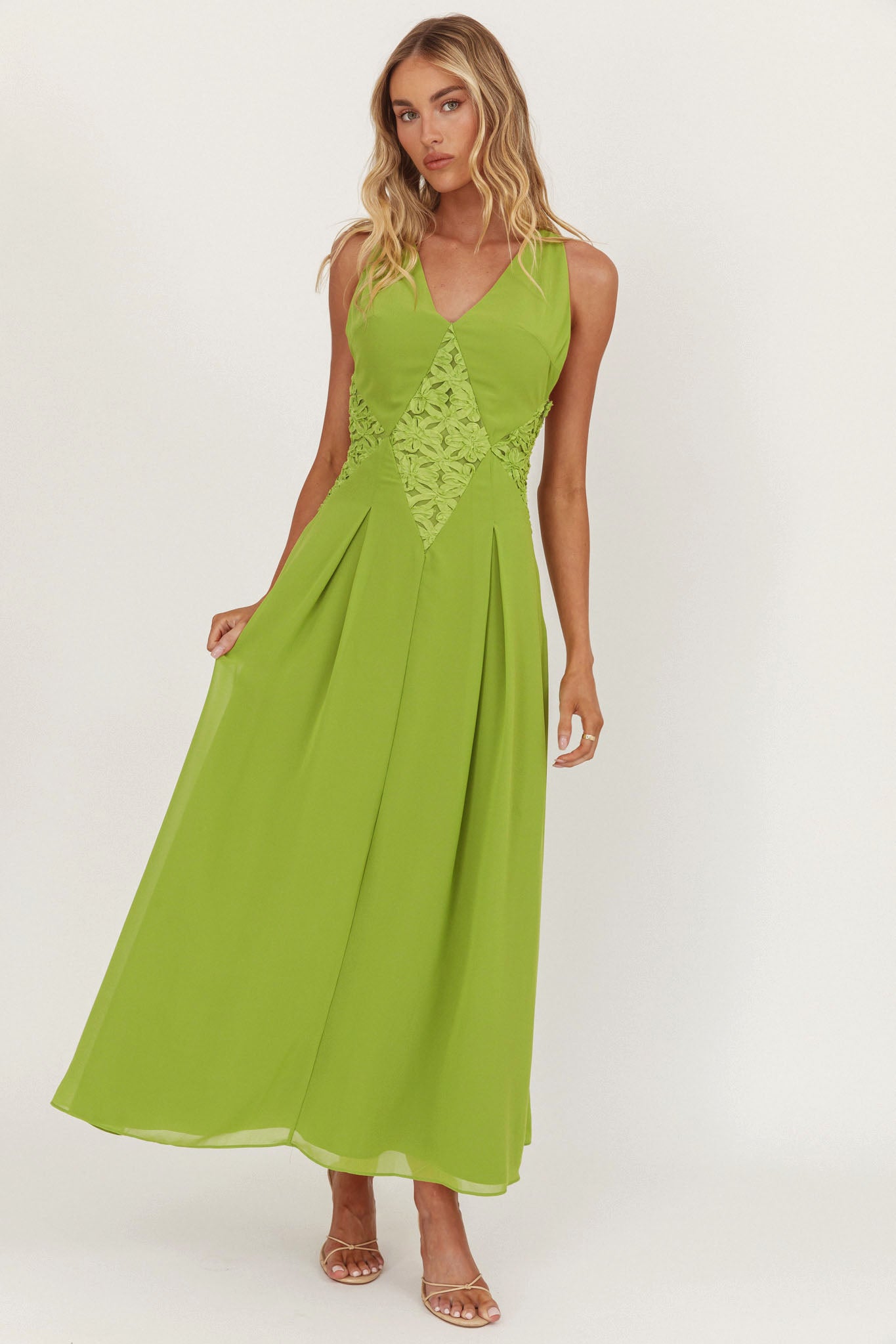 Wildflower Sun Applique Insert Maxi Dress Green-Maymioy