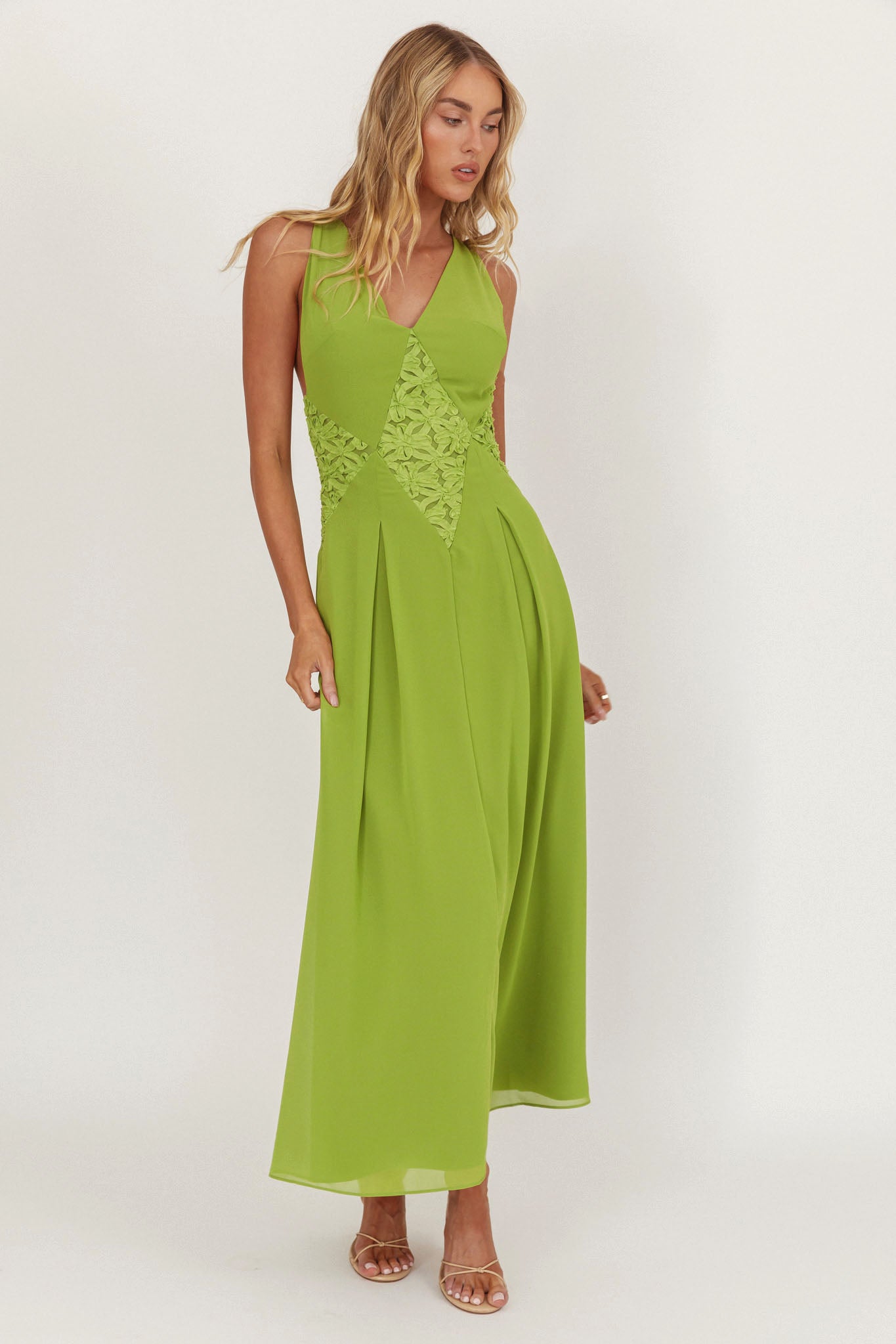 Wildflower Sun Applique Insert Maxi Dress Green-Maymioy