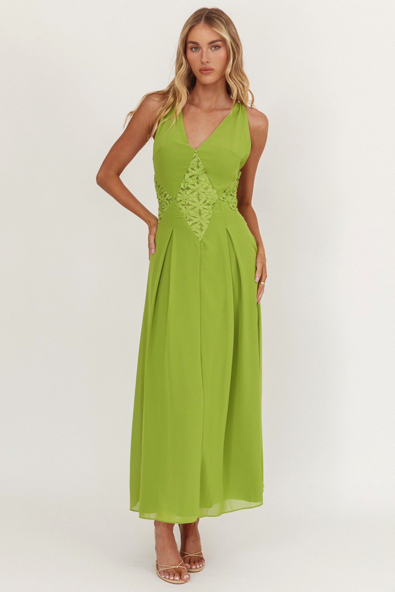 Wildflower Sun Applique Insert Maxi Dress Green-Maymioy