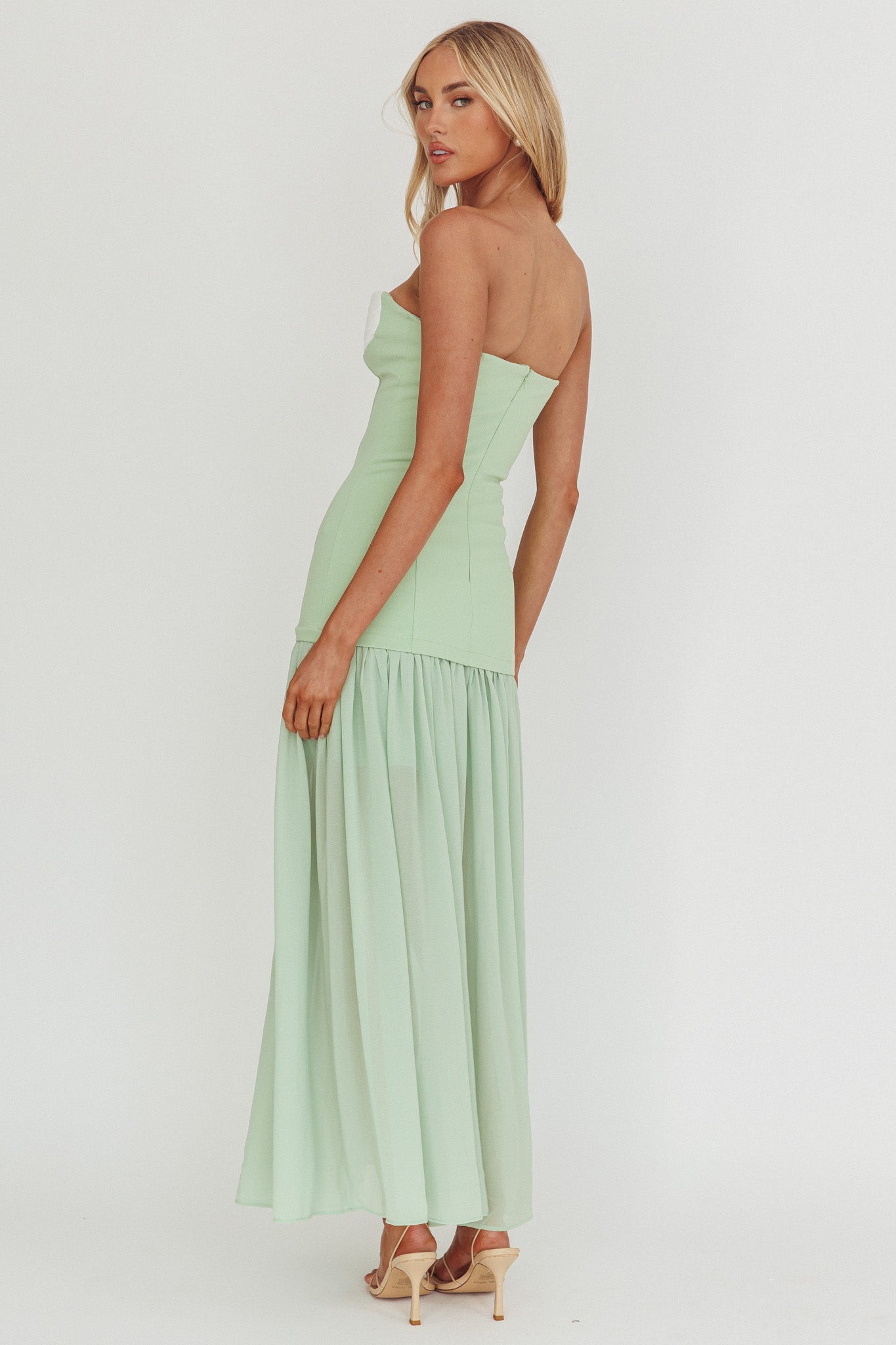 Unspoken Sweetheart Neckline Sheer Hem Maxi Dress Sage-Maymioy