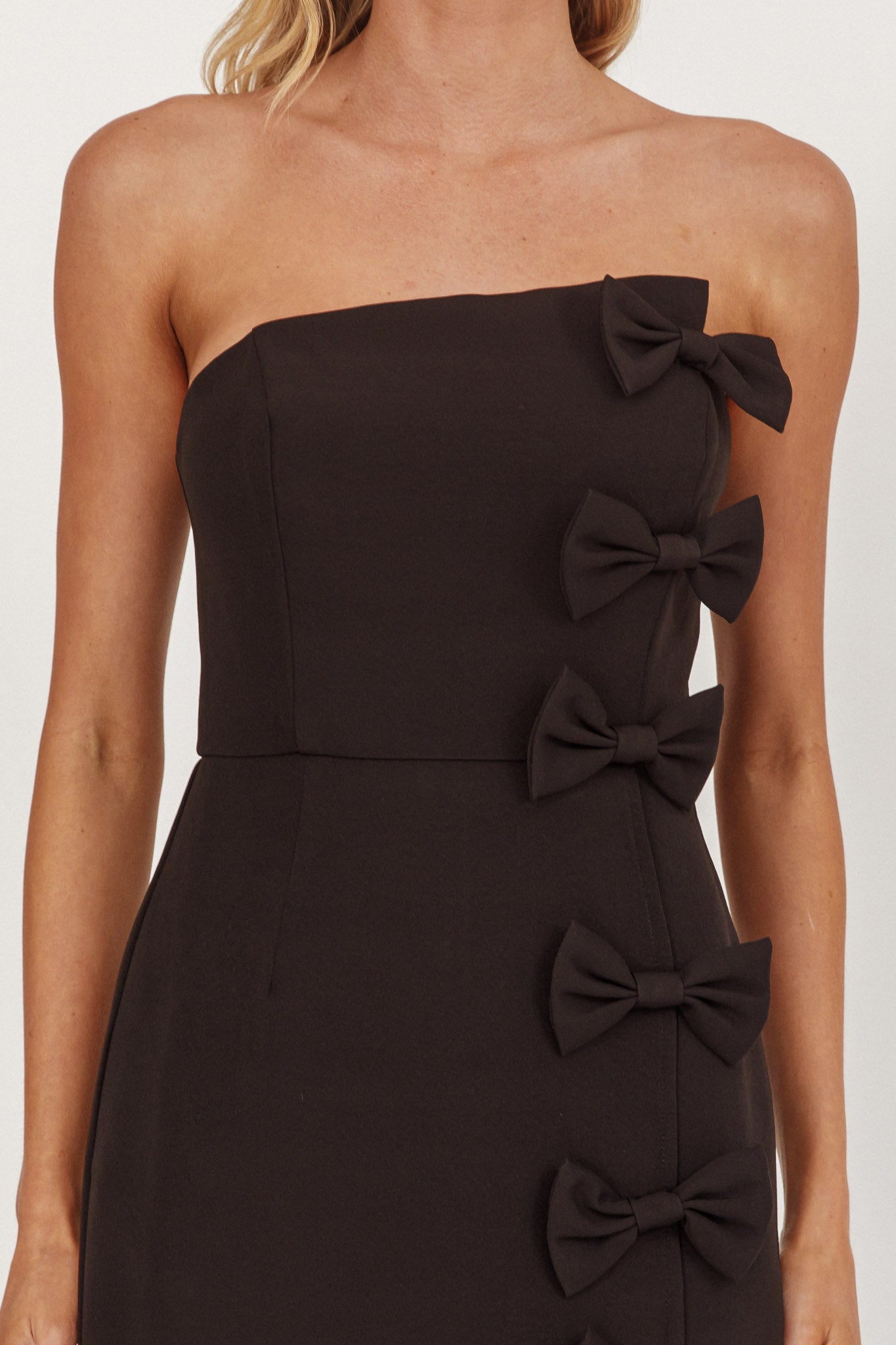 Samanntha Strapless Bow Detail Midi Dress Black-Maymioy
