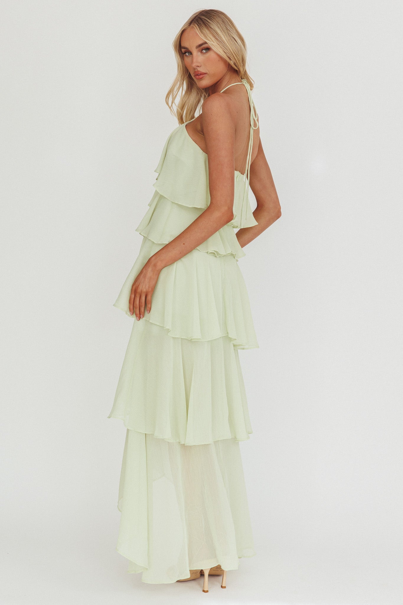 Darylyn Tiered Ruffle Maxi Dress Sage-Maymioy