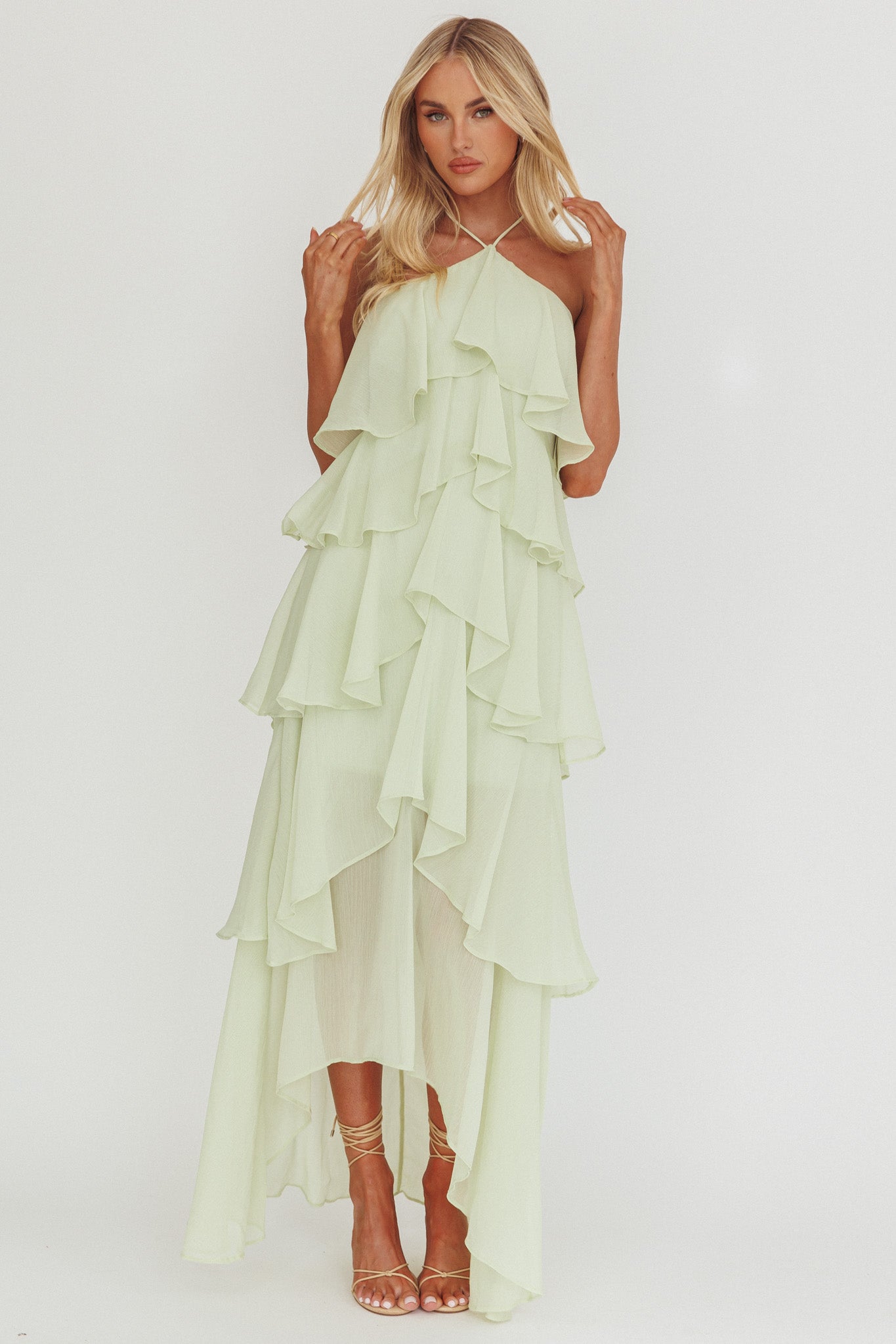 Darylyn Tiered Ruffle Maxi Dress Sage-Maymioy