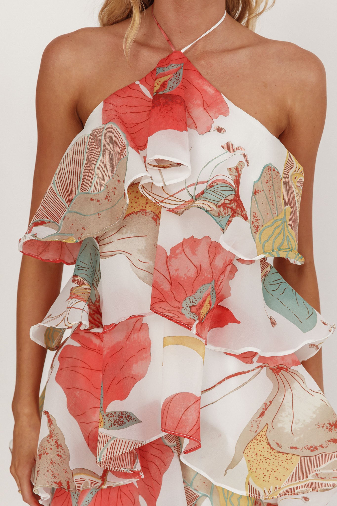 Darylyn Tiered Ruffle Maxi Dress Floral Red-Maymioy