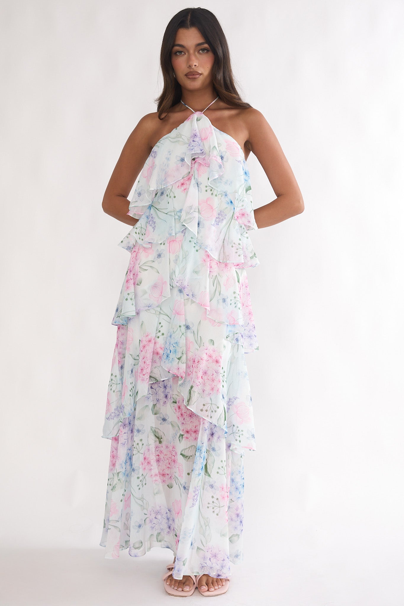Darylyn Tiered Ruffle Maxi Dress Hydrangea Blue-Maymioy