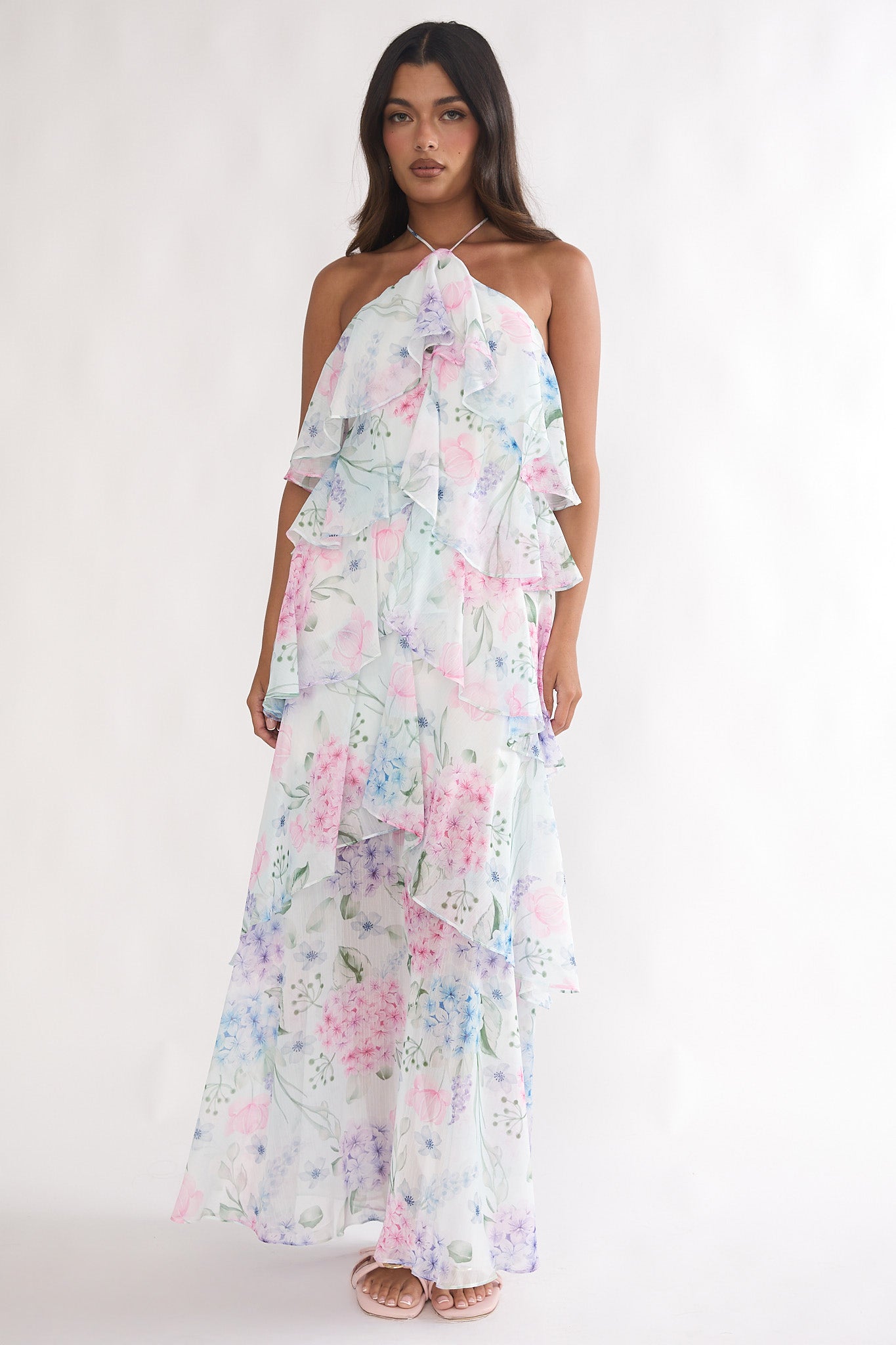 Darylyn Tiered Ruffle Maxi Dress Hydrangea Blue-Maymioy