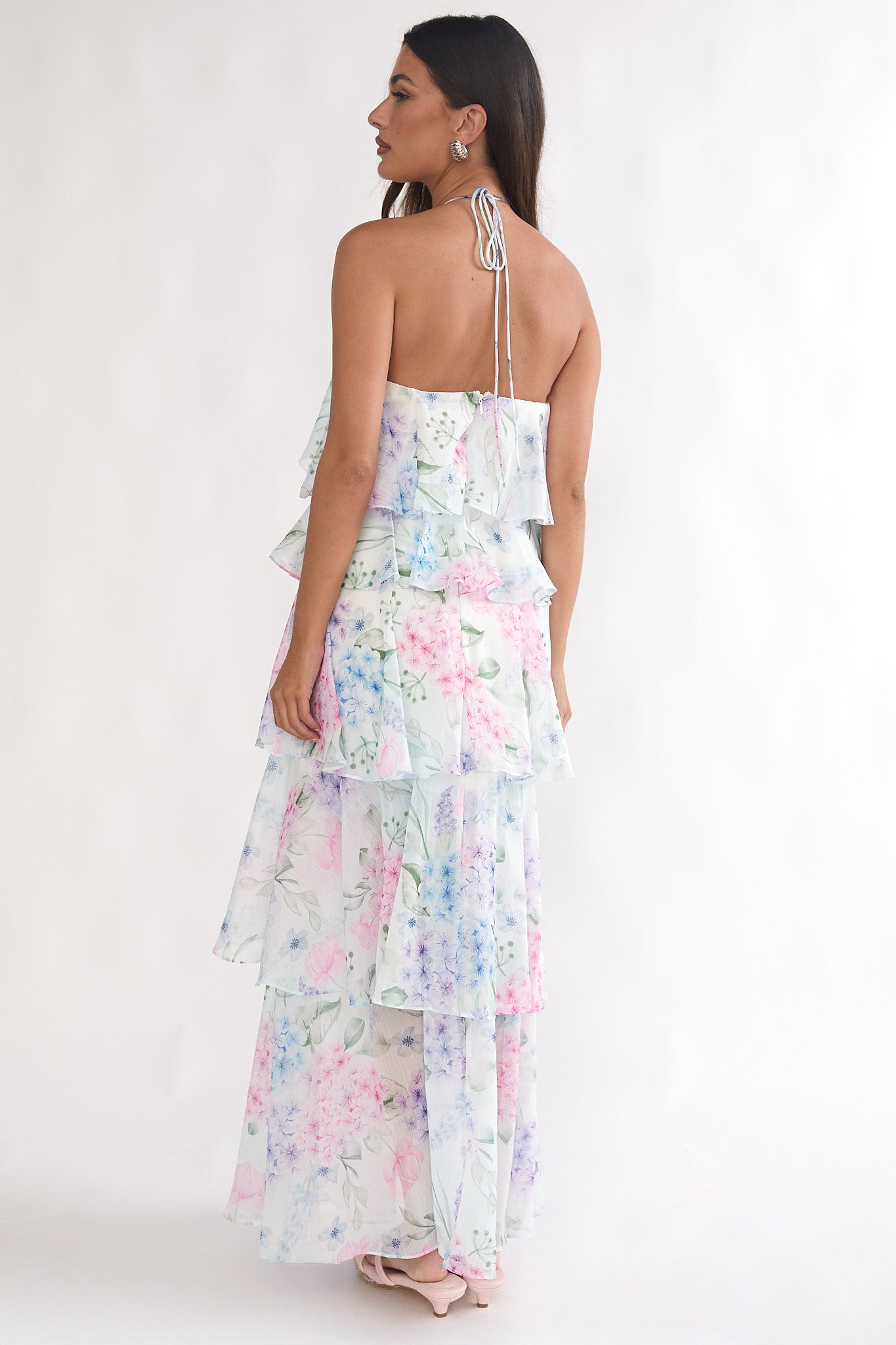 Darylyn Tiered Ruffle Maxi Dress Hydrangea Blue-Maymioy