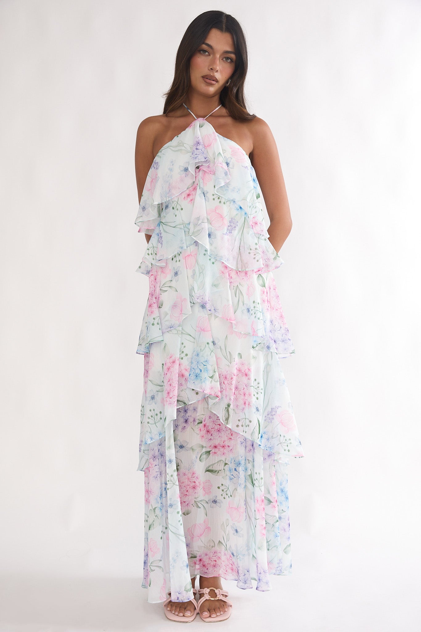 Darylyn Tiered Ruffle Maxi Dress Hydrangea Blue-Maymioy