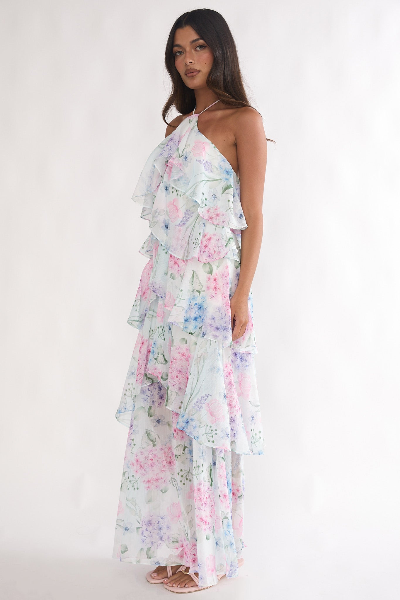 Darylyn Tiered Ruffle Maxi Dress Hydrangea Blue-Maymioy
