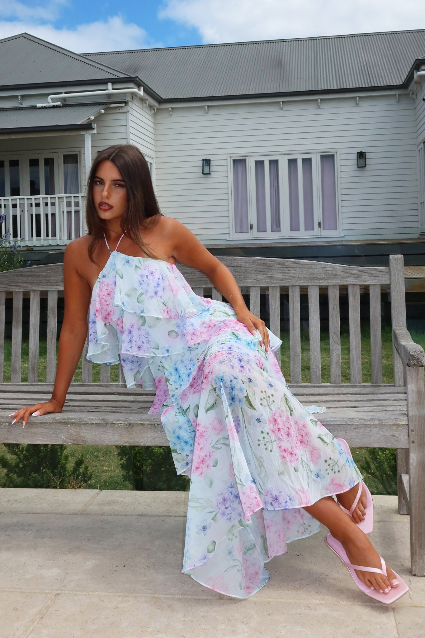 Darylyn Tiered Ruffle Maxi Dress Hydrangea Blue-Maymioy