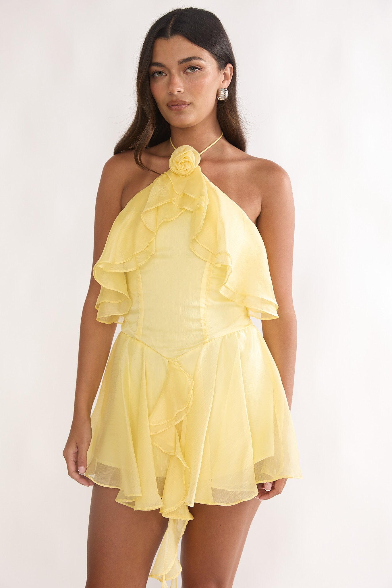 Darylyn Tiered Ruffle Romper Yellow-Maymioy