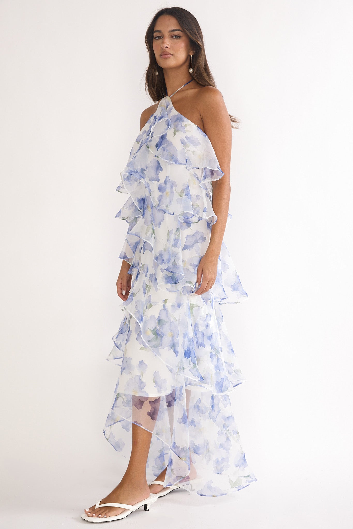 Darylyn Tiered Ruffle Maxi Dress Floral Blue-Maymioy