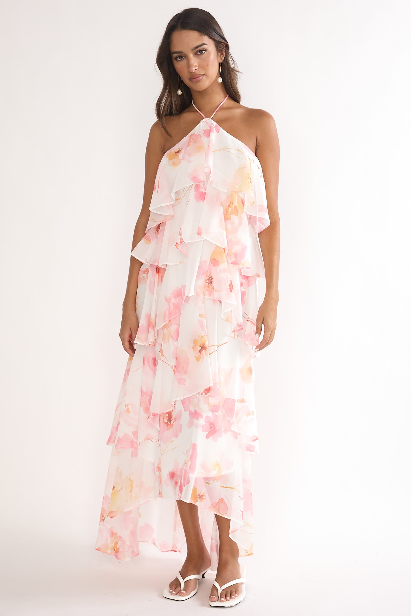 Darylyn Tiered Ruffle Maxi Dress Floral Pink-Maymioy