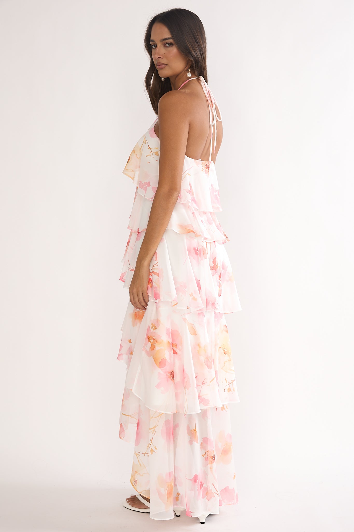 Darylyn Tiered Ruffle Maxi Dress Floral Pink-Maymioy