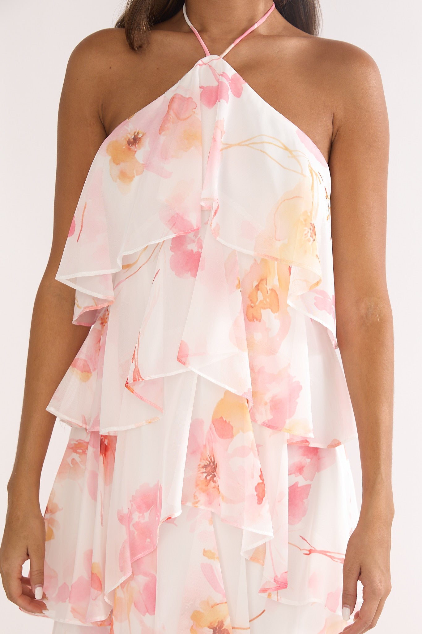 Darylyn Tiered Ruffle Maxi Dress Floral Pink-Maymioy