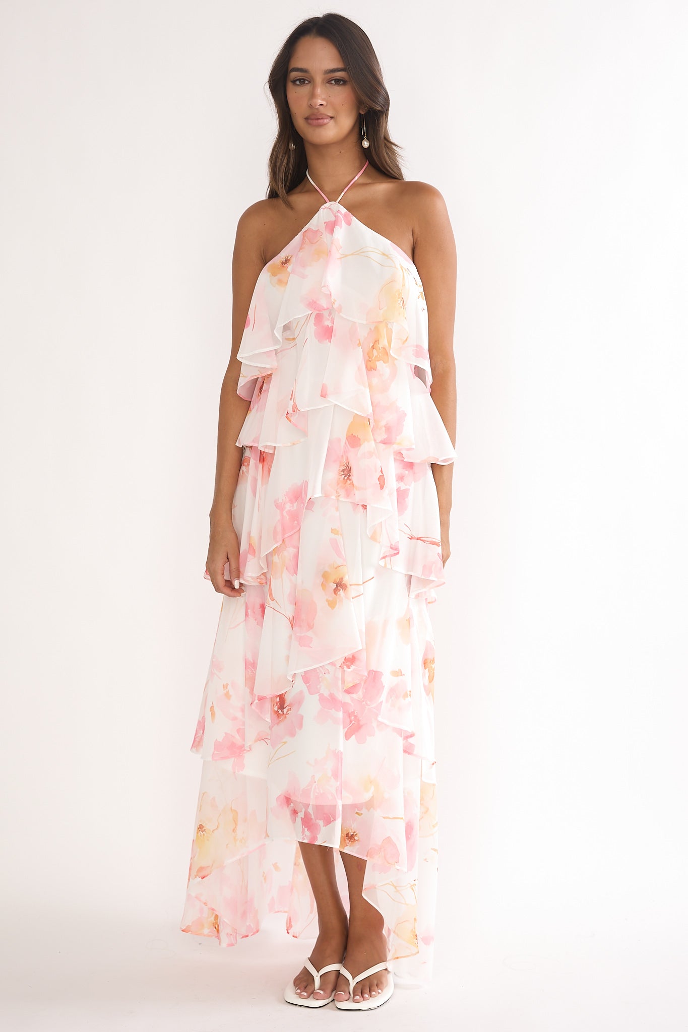 Darylyn Tiered Ruffle Maxi Dress Floral Pink-Maymioy