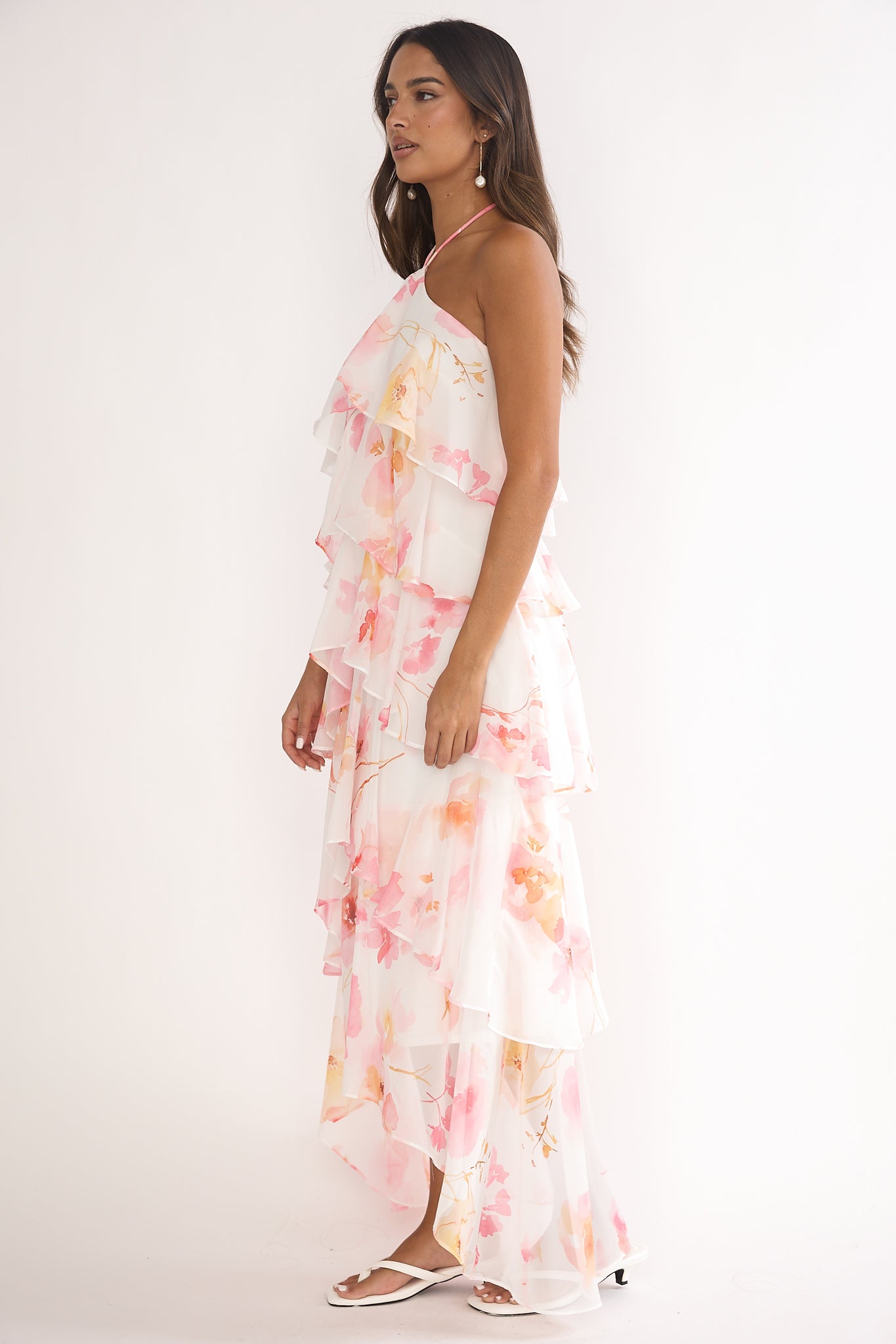 Darylyn Tiered Ruffle Maxi Dress Floral Pink-Maymioy