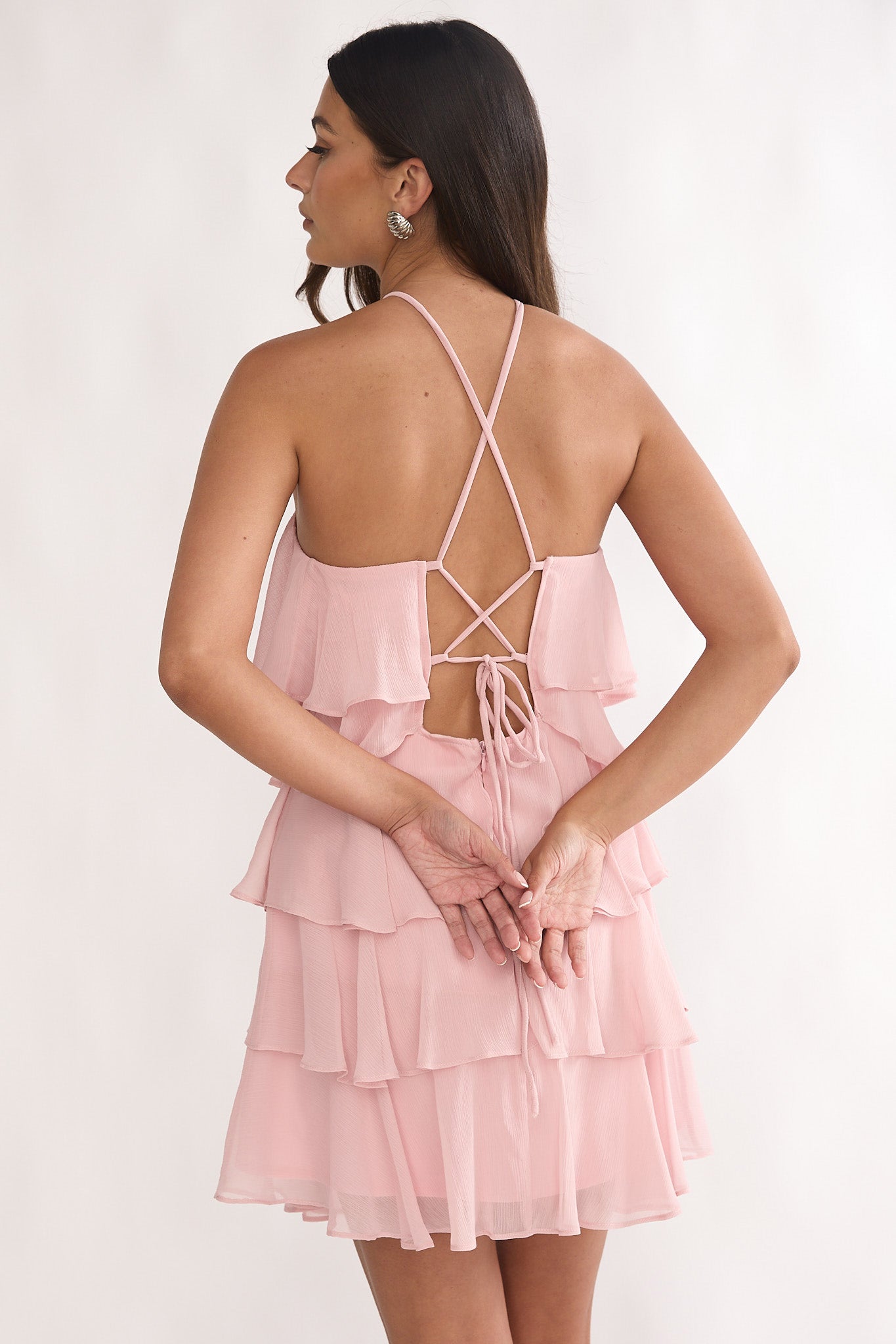 Darylyn Tiered Ruffle Mini Dress Pink-Maymioy