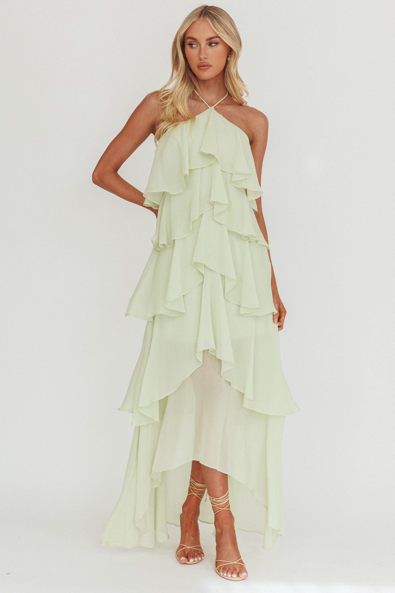 Darylyn Tiered Ruffle Maxi Dress Sage-Maymioy