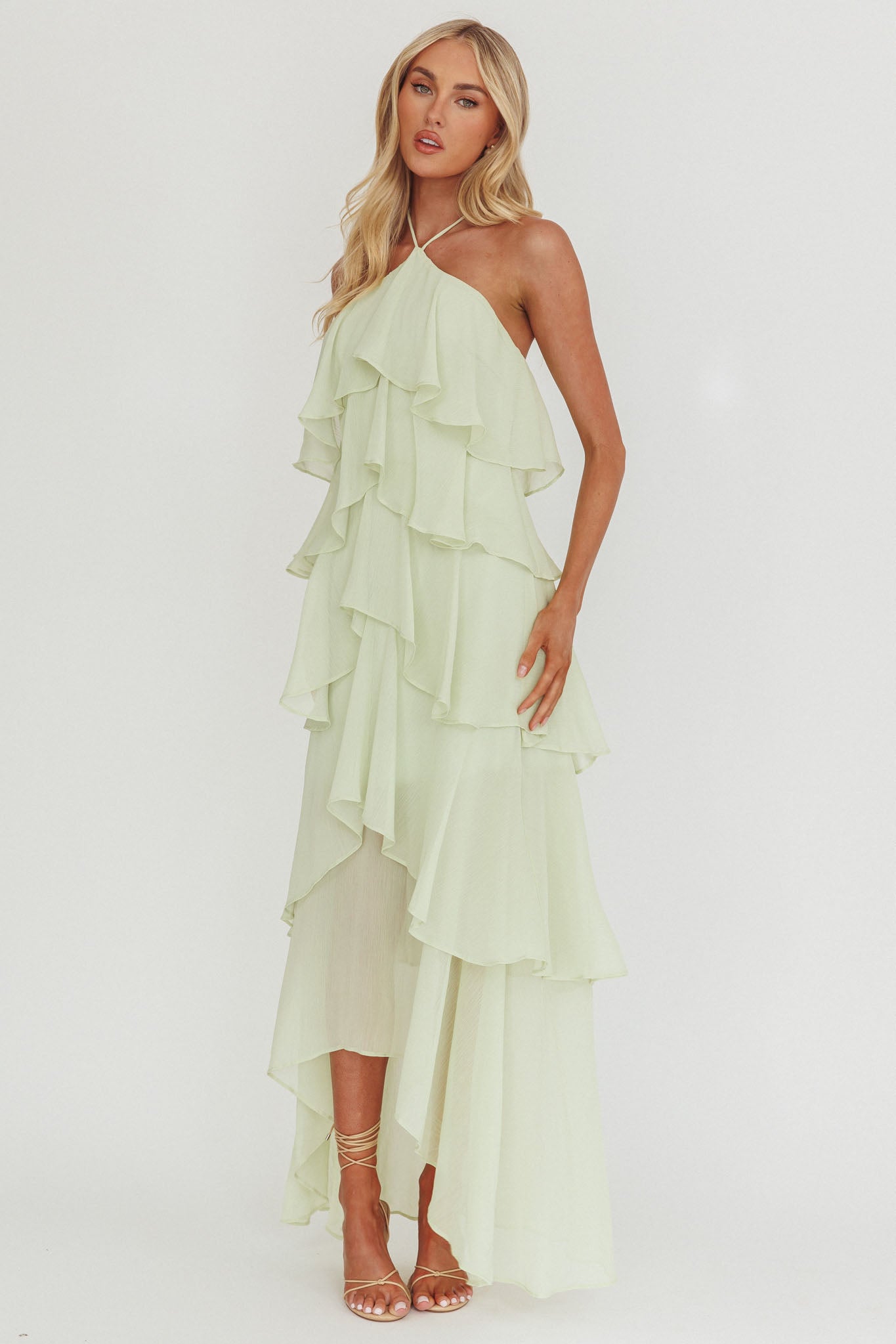 Darylyn Tiered Ruffle Maxi Dress Sage-Maymioy