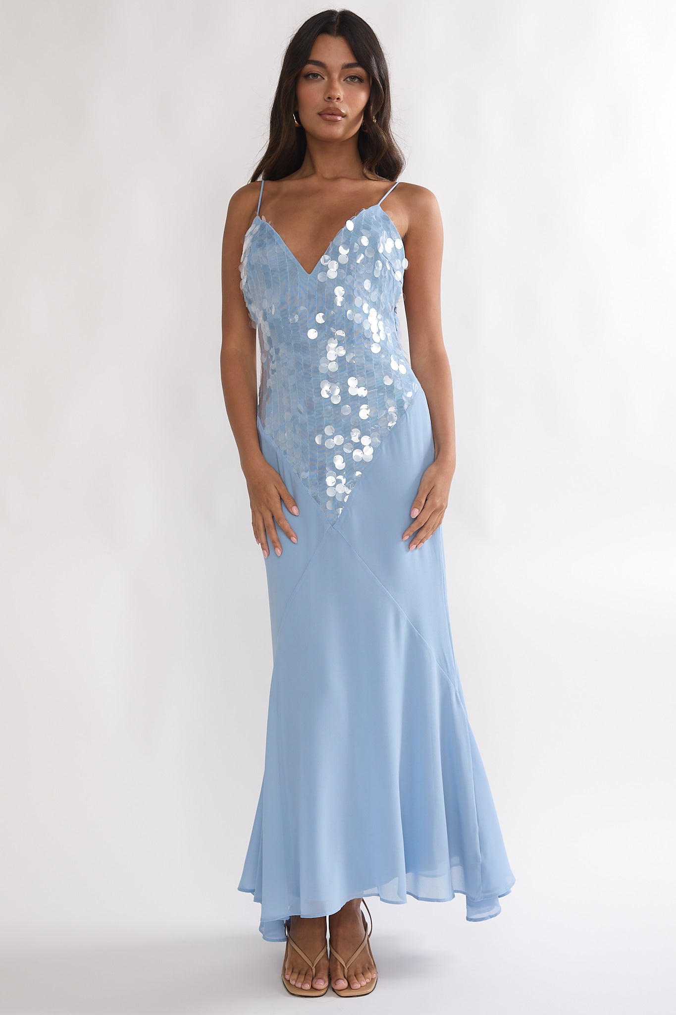Meranda V-Neck Maxi Dress Sequin Blue-Maymioy