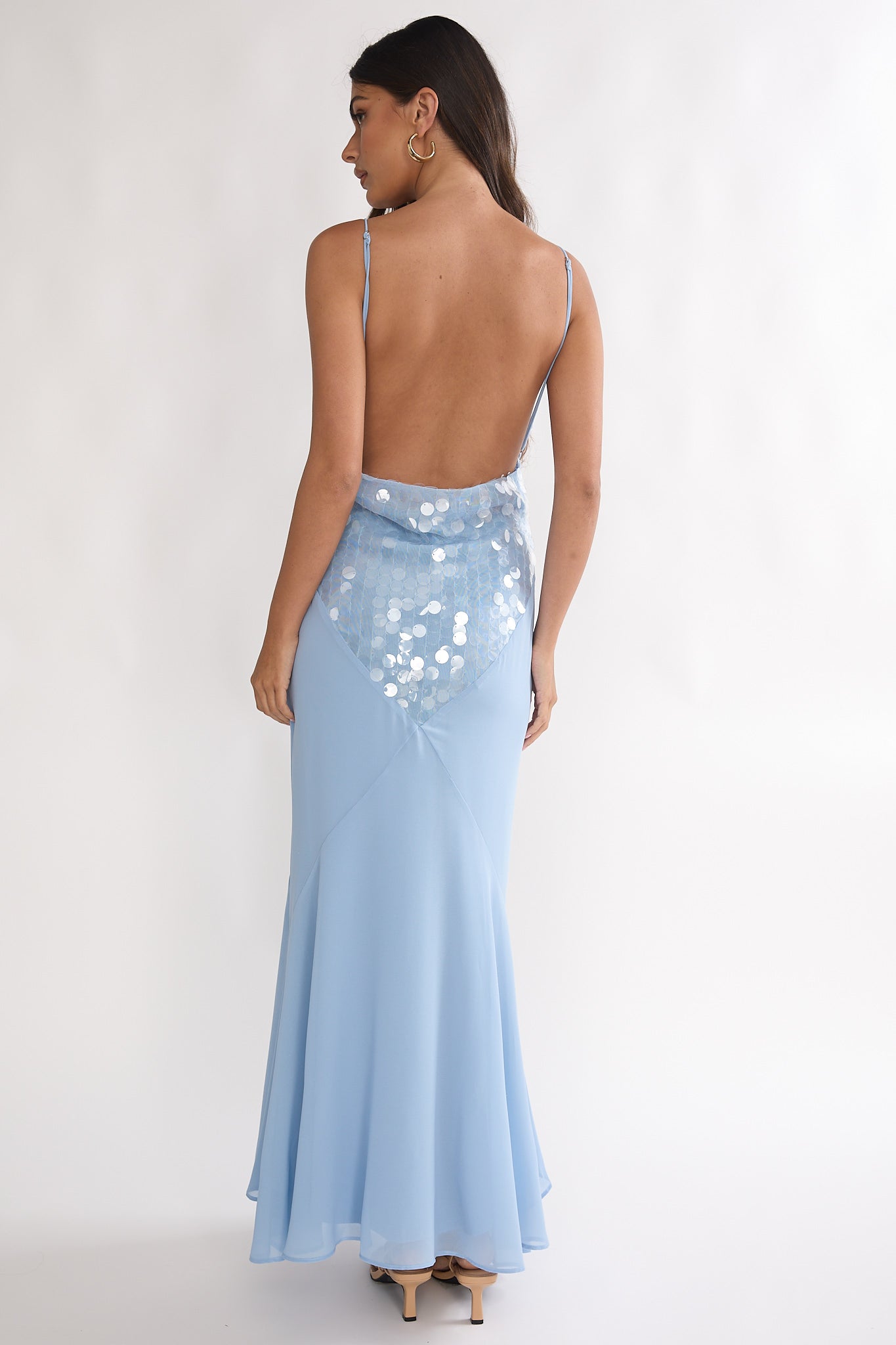 Meranda V-Neck Maxi Dress Sequin Blue-Maymioy