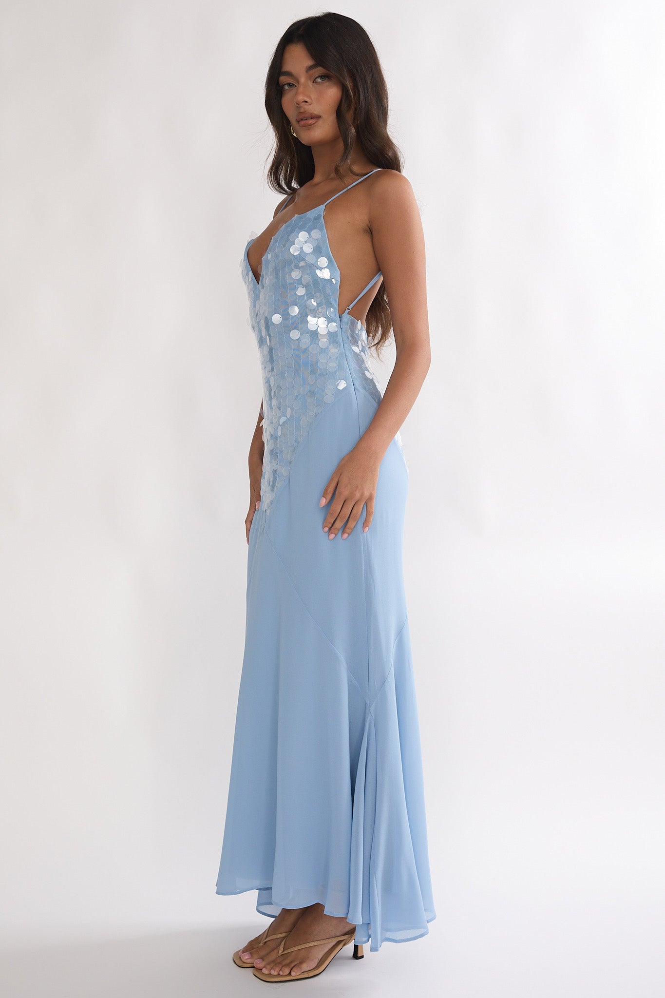 Meranda V-Neck Maxi Dress Sequin Blue-Maymioy