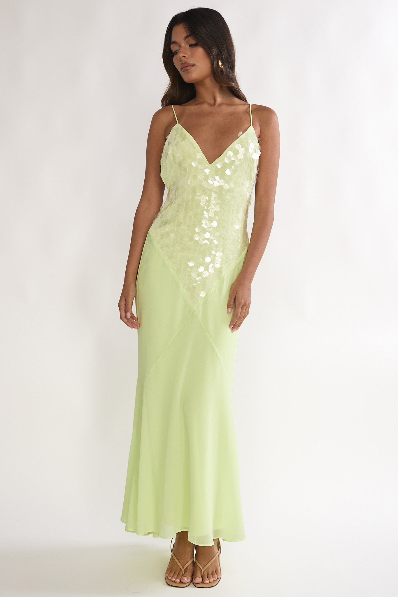Meranda V-Neck Maxi Dress Sequin Yellow-Maymioy
