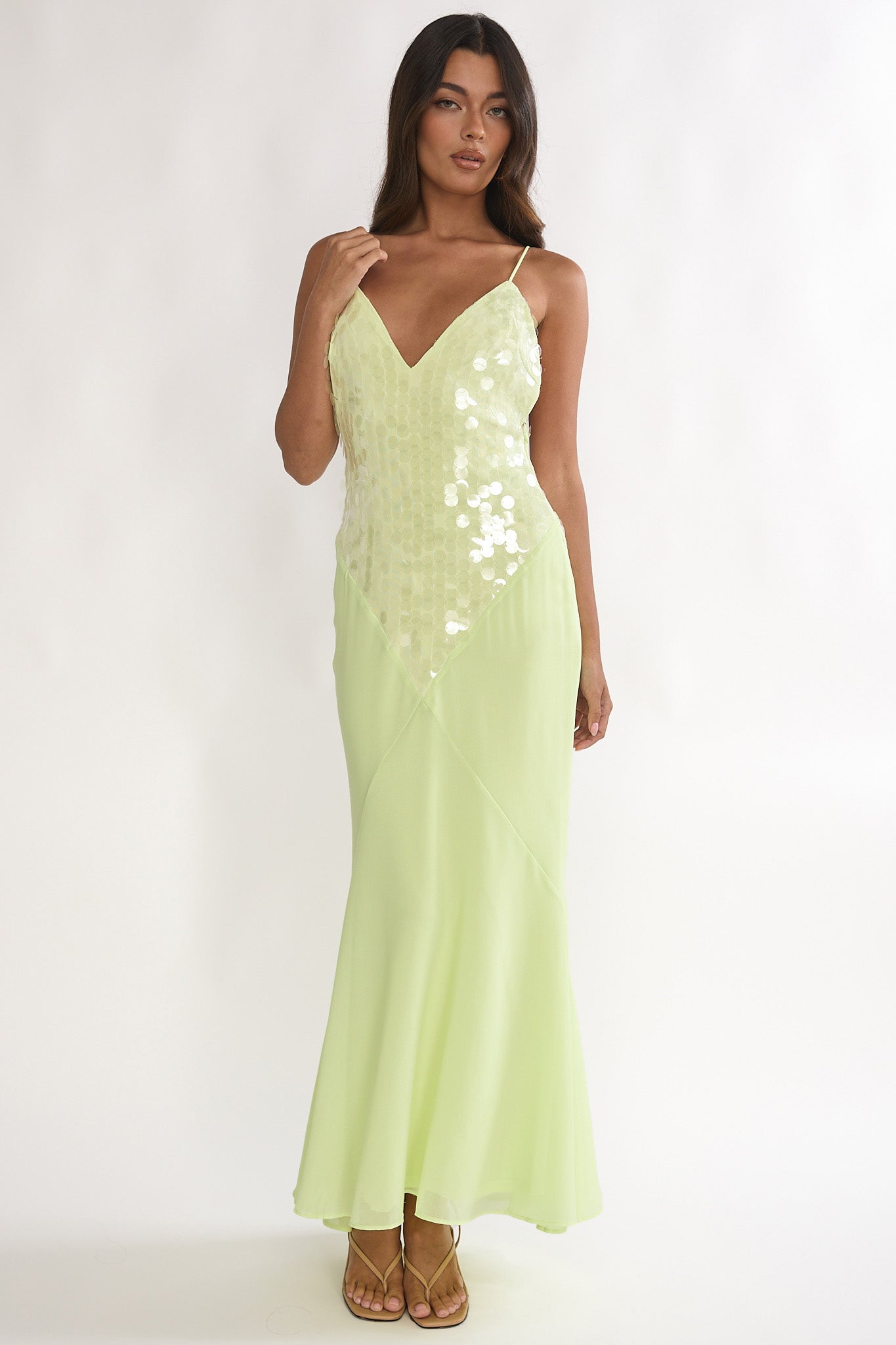 Meranda V-Neck Maxi Dress Sequin Yellow-Maymioy