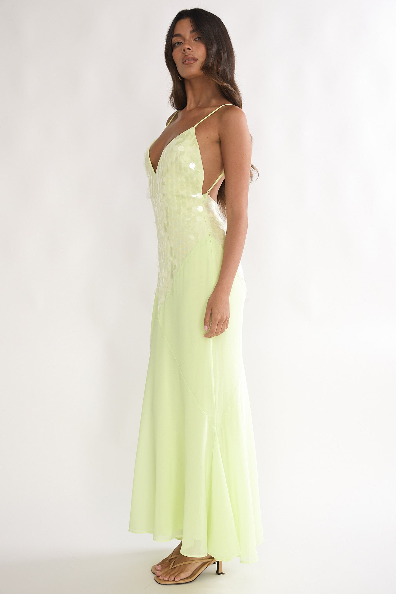 Meranda V-Neck Maxi Dress Sequin Yellow-Maymioy