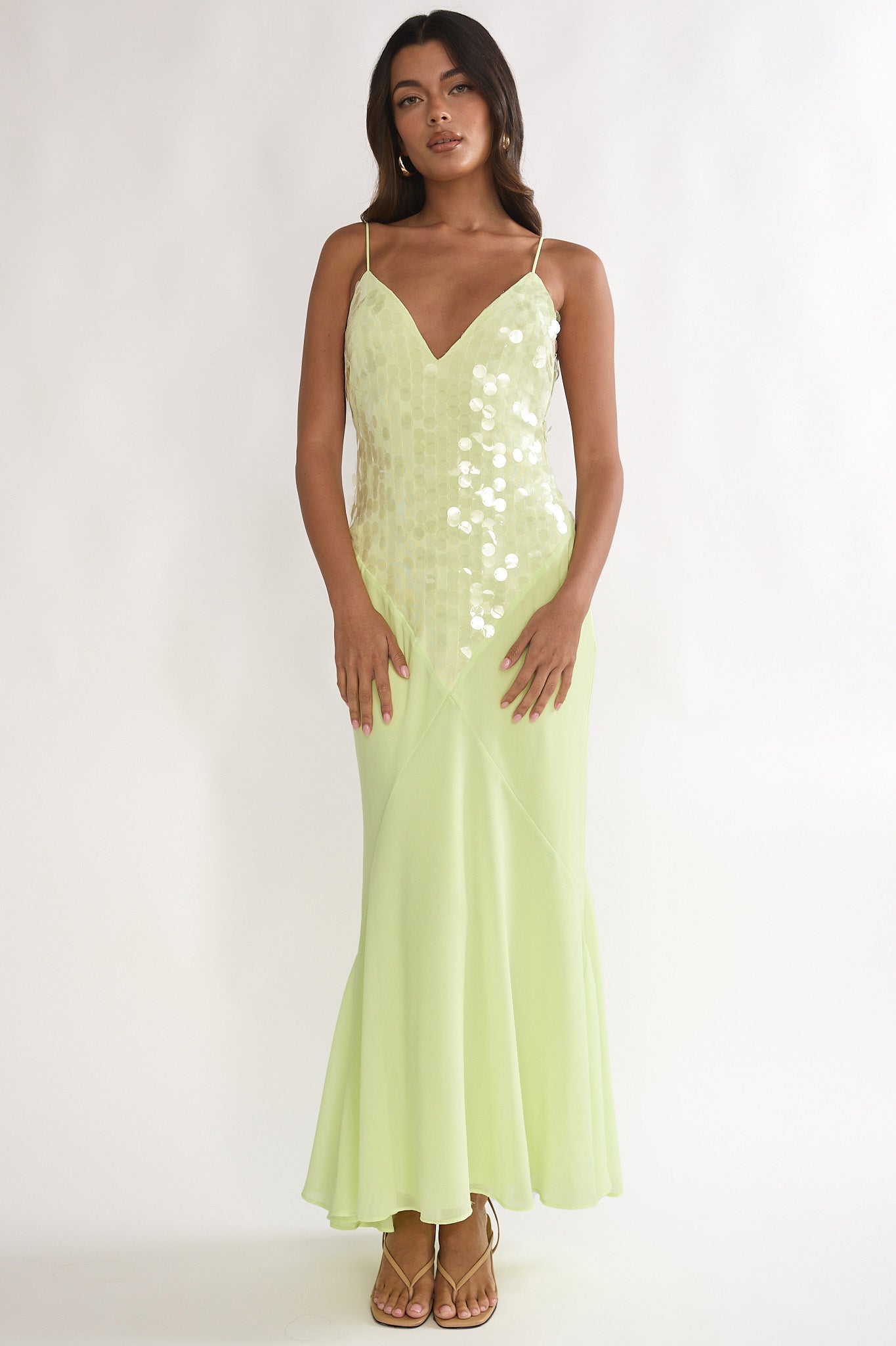 Meranda V-Neck Maxi Dress Sequin Yellow-Maymioy