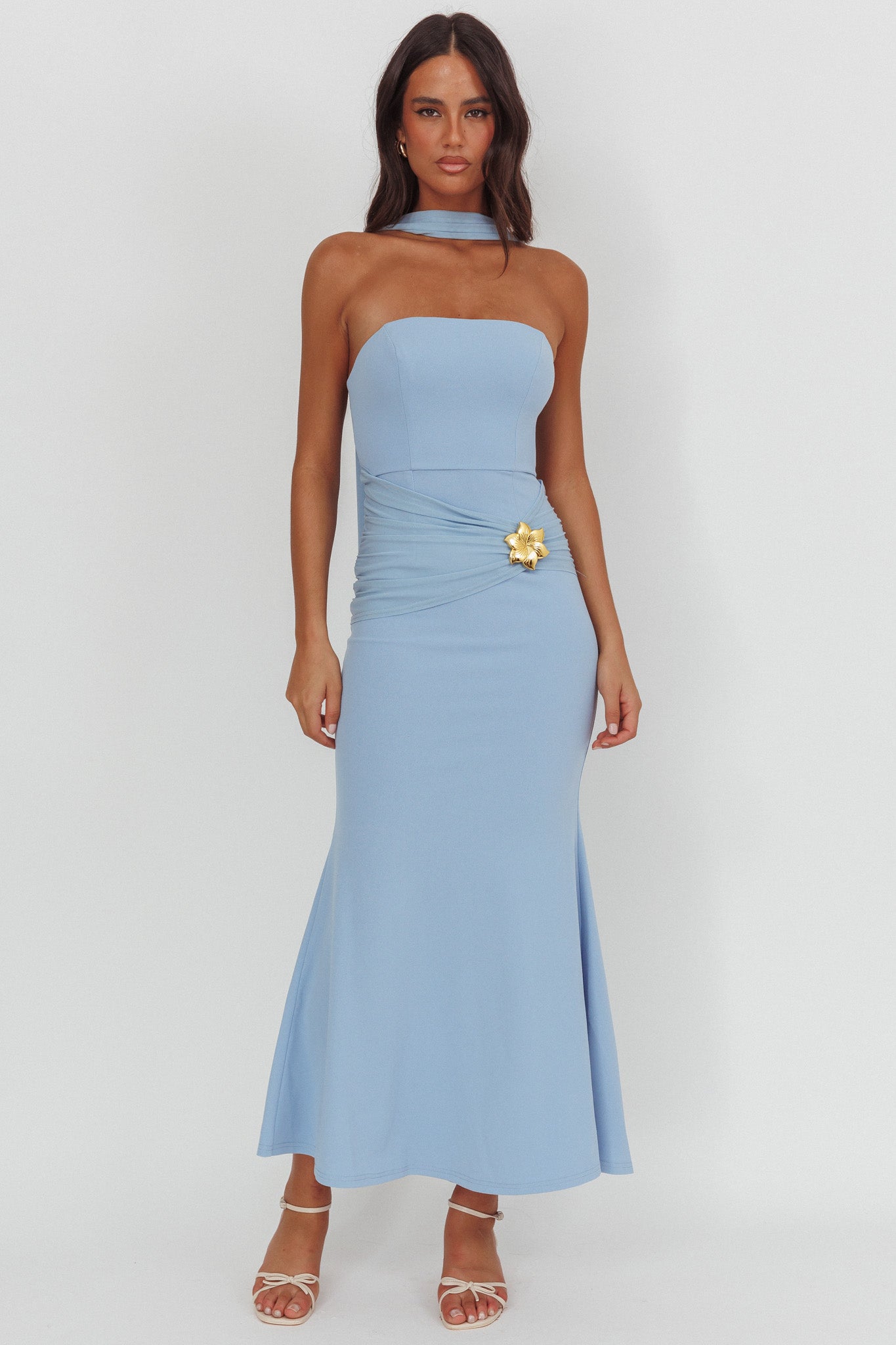 Jeramia Strapless Brooch Maxi Dress Blue-Maymioy