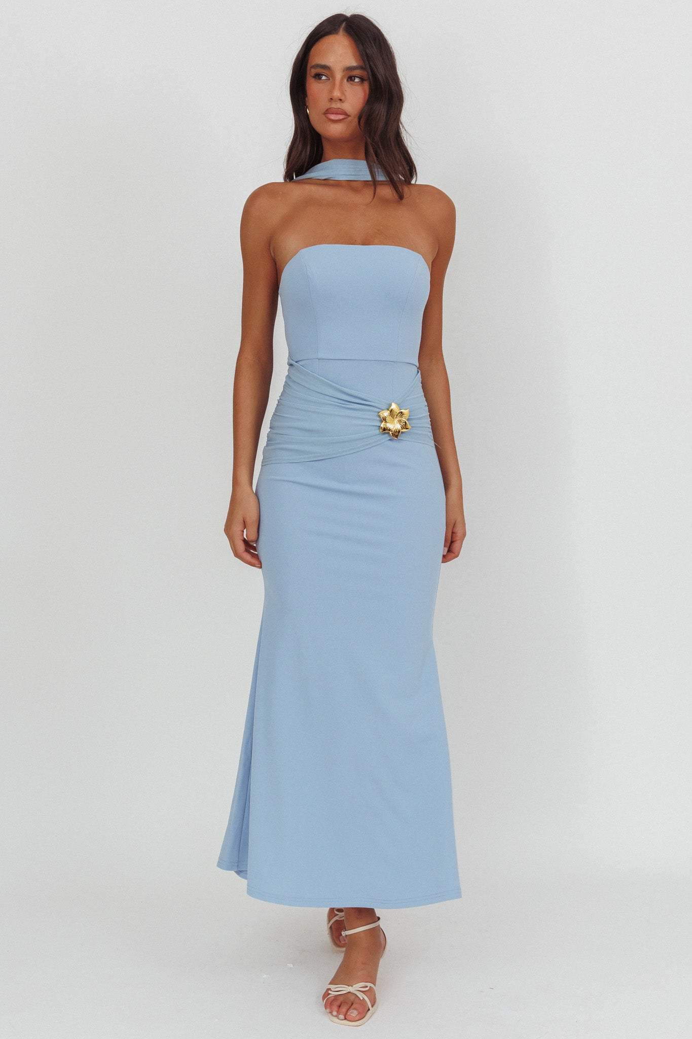 Jeramia Strapless Brooch Maxi Dress Blue-Maymioy