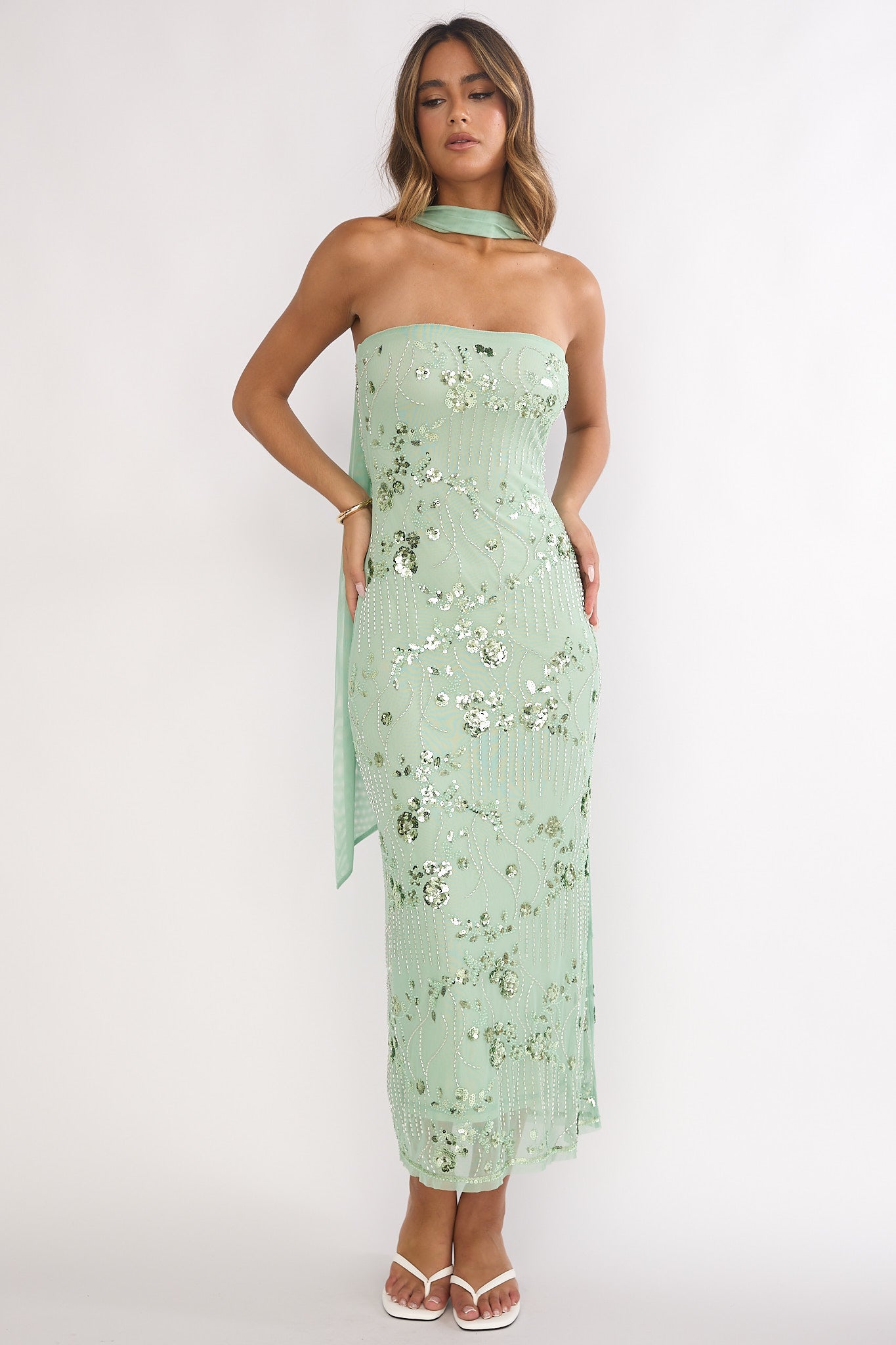 Jeremia Strapless Maxi Dress Sequin Mint-Maymioy