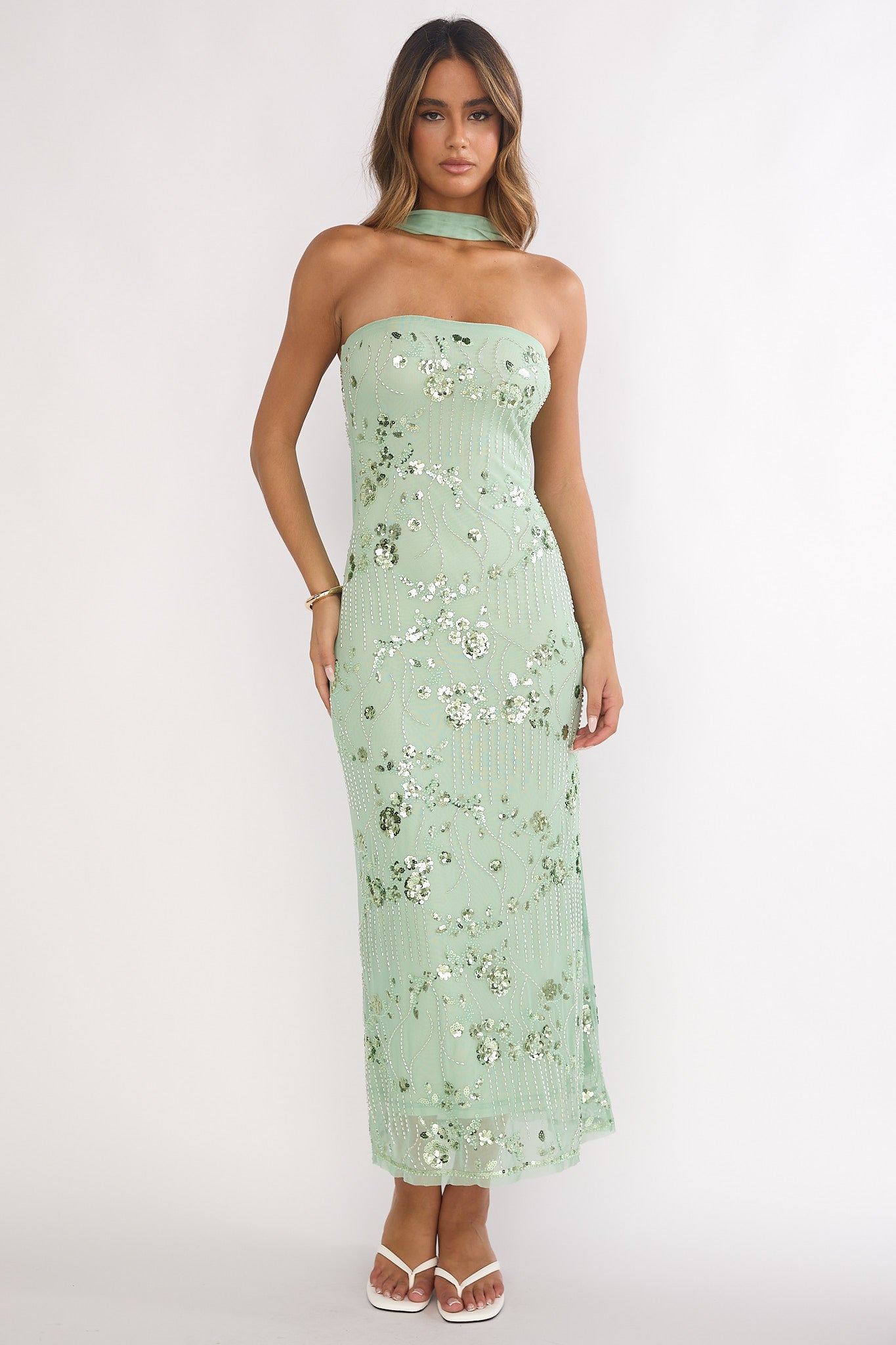 Jeremia Strapless Maxi Dress Sequin Mint-Maymioy
