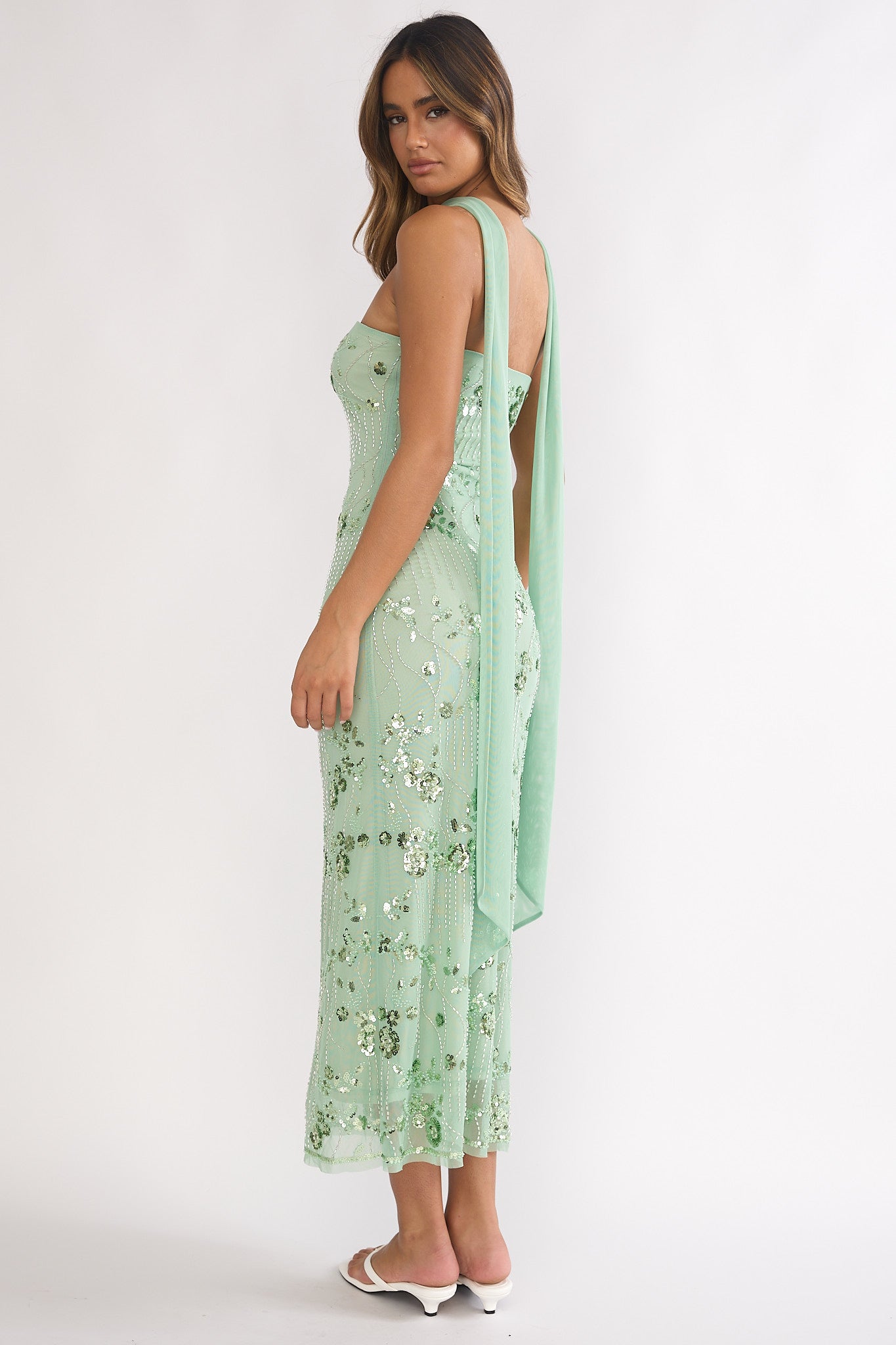 Jeremia Strapless Maxi Dress Sequin Mint-Maymioy