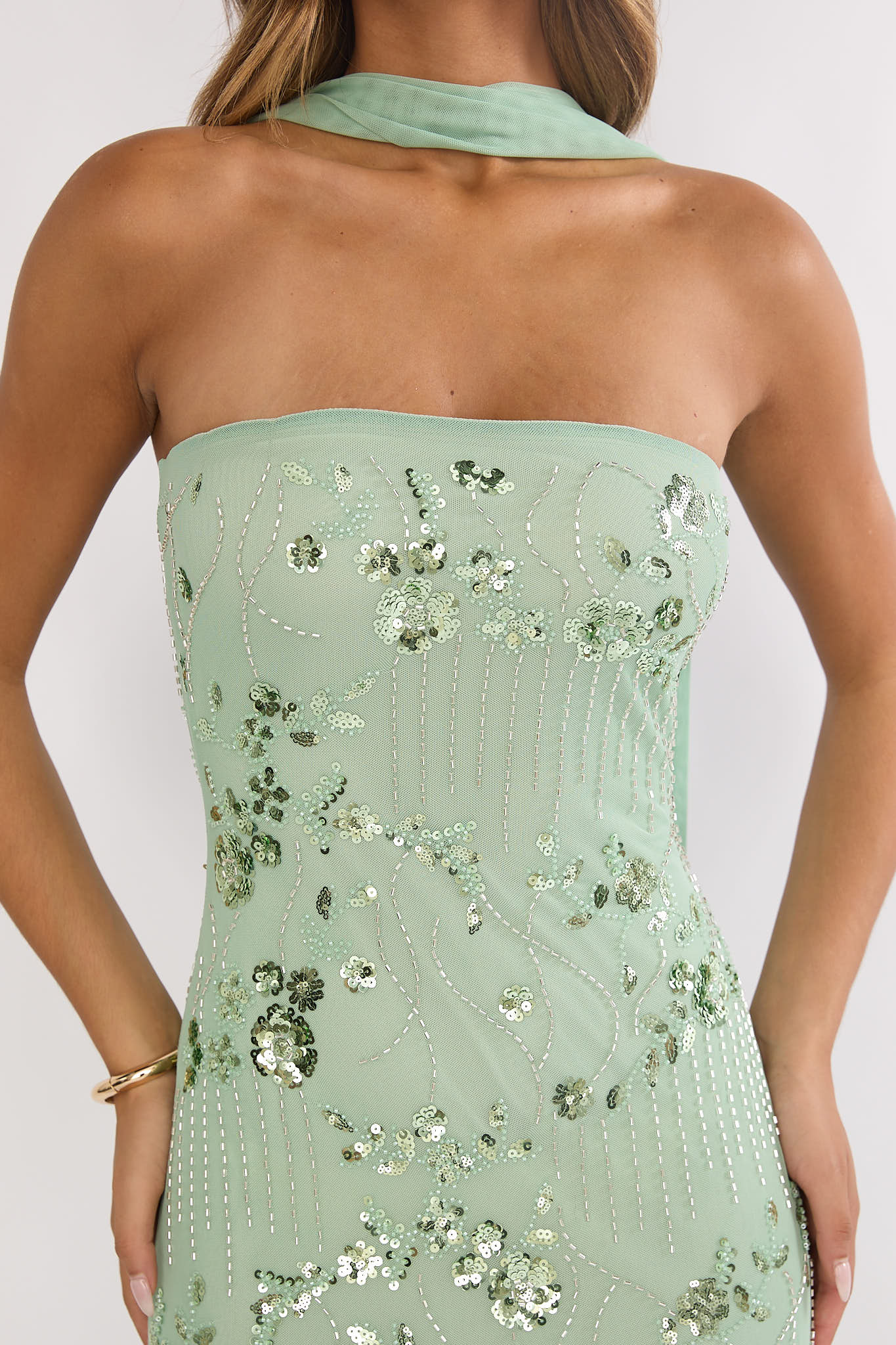 Jeremia Strapless Maxi Dress Sequin Mint-Maymioy