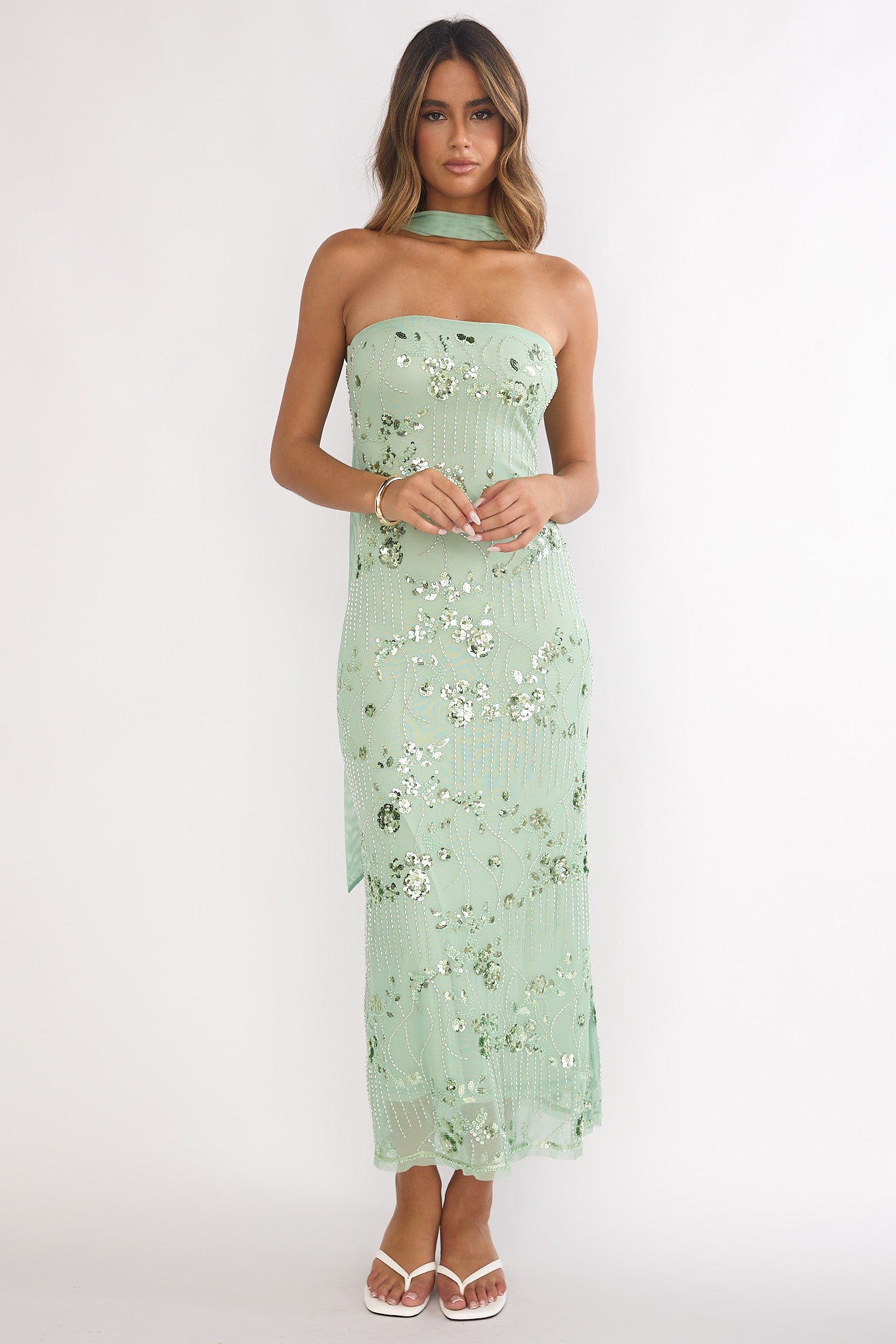 Jeremia Strapless Maxi Dress Sequin Mint-Maymioy