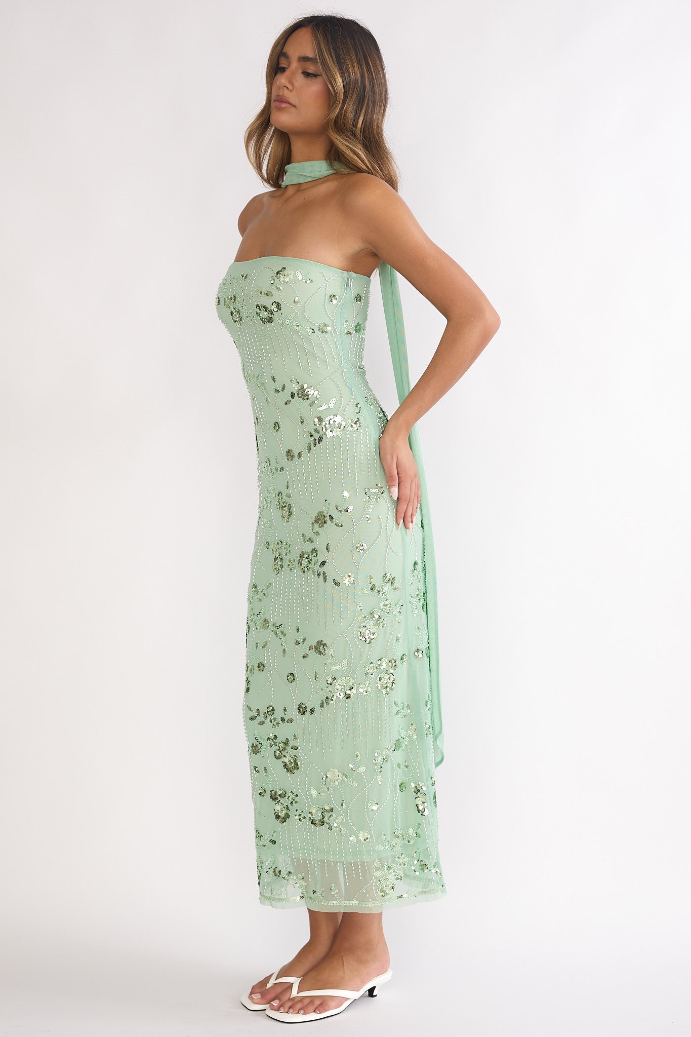 Jeremia Strapless Maxi Dress Sequin Mint-Maymioy