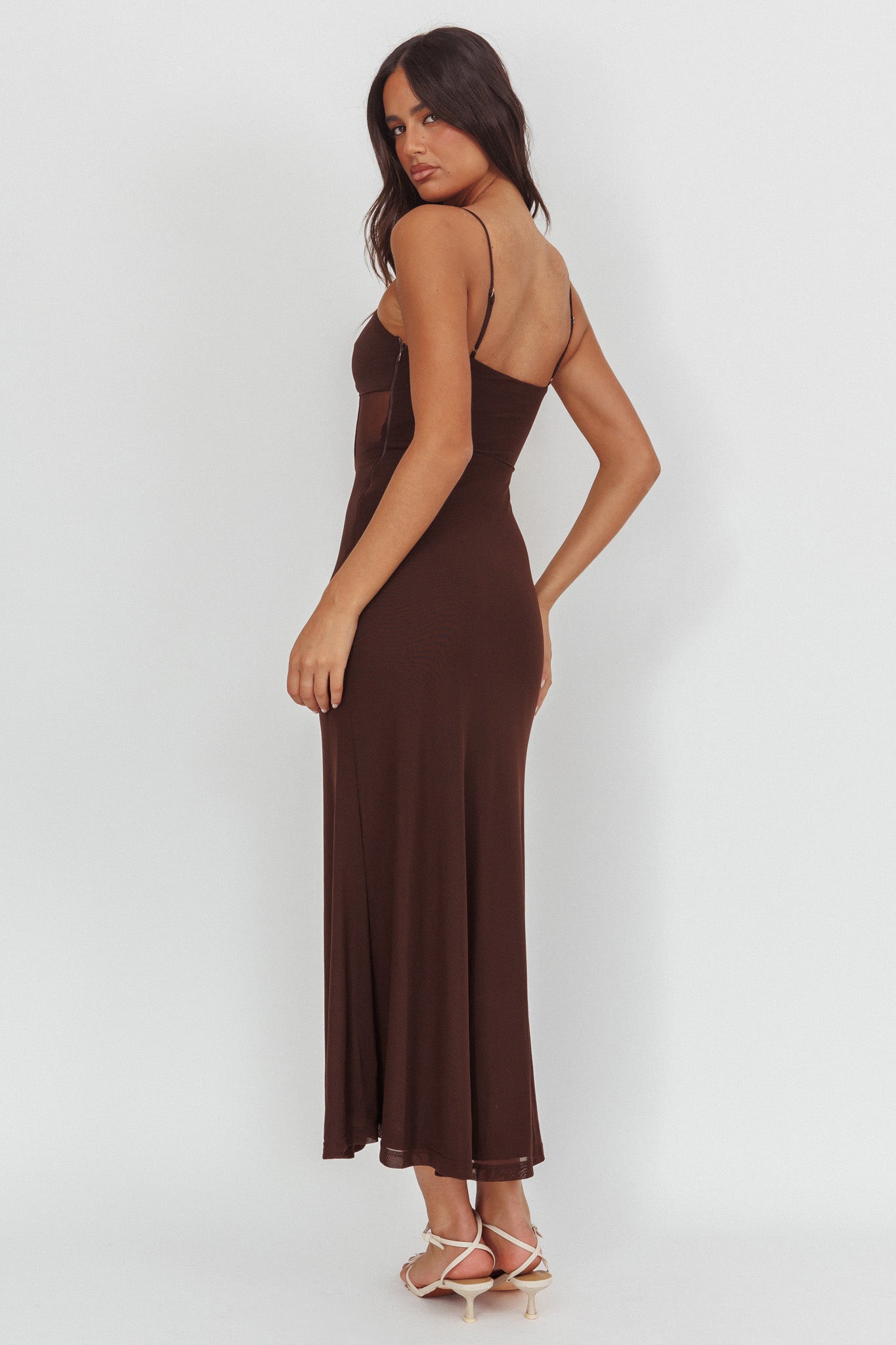 Such A Libra Sheer Bodice Maxi Dress Chocolate-Maymioy