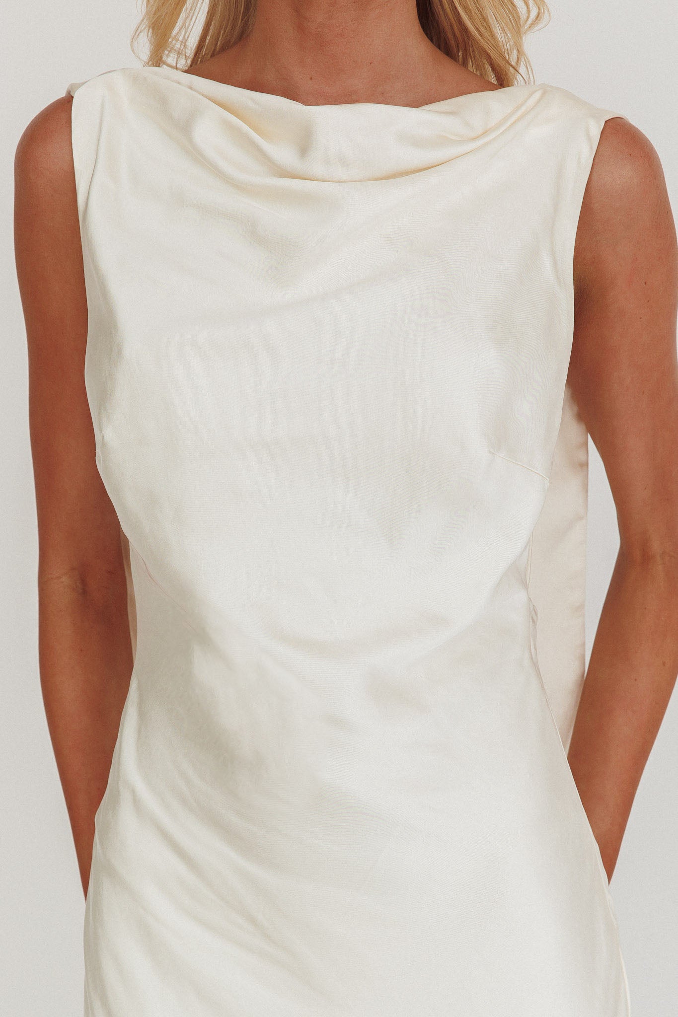 Second Glances Cowl Neck Backless Maxi Dress Cream-Maymioy